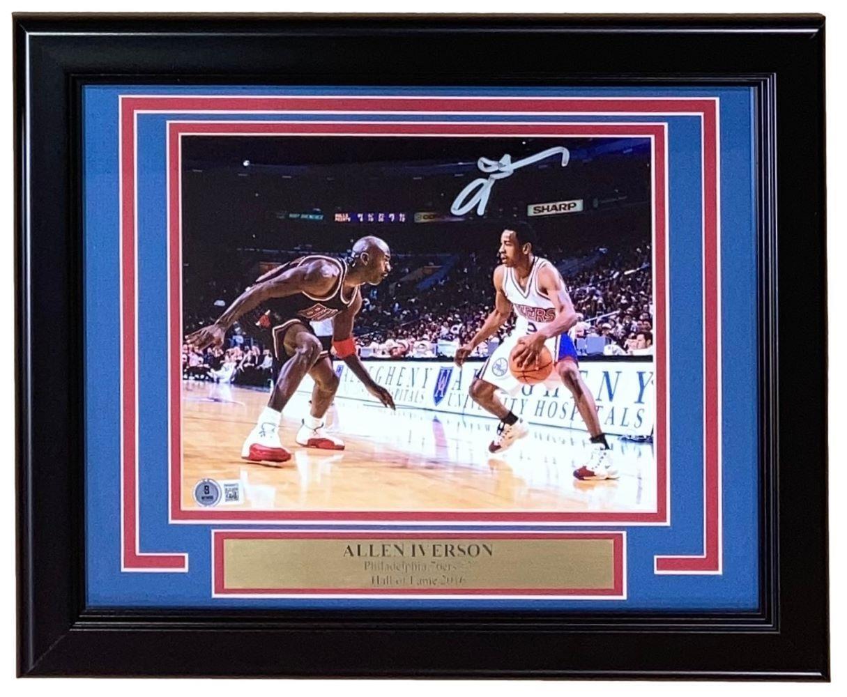 Allen Iverson Autographed Framed 8x10 Photo - Philadelphia 76ers vs Michael Jordan - NBA Memorabilia for Sports Fans & Collectors - Perfect for Man Cave, Sports Bar, or Gift for Basketball Enthusiasts