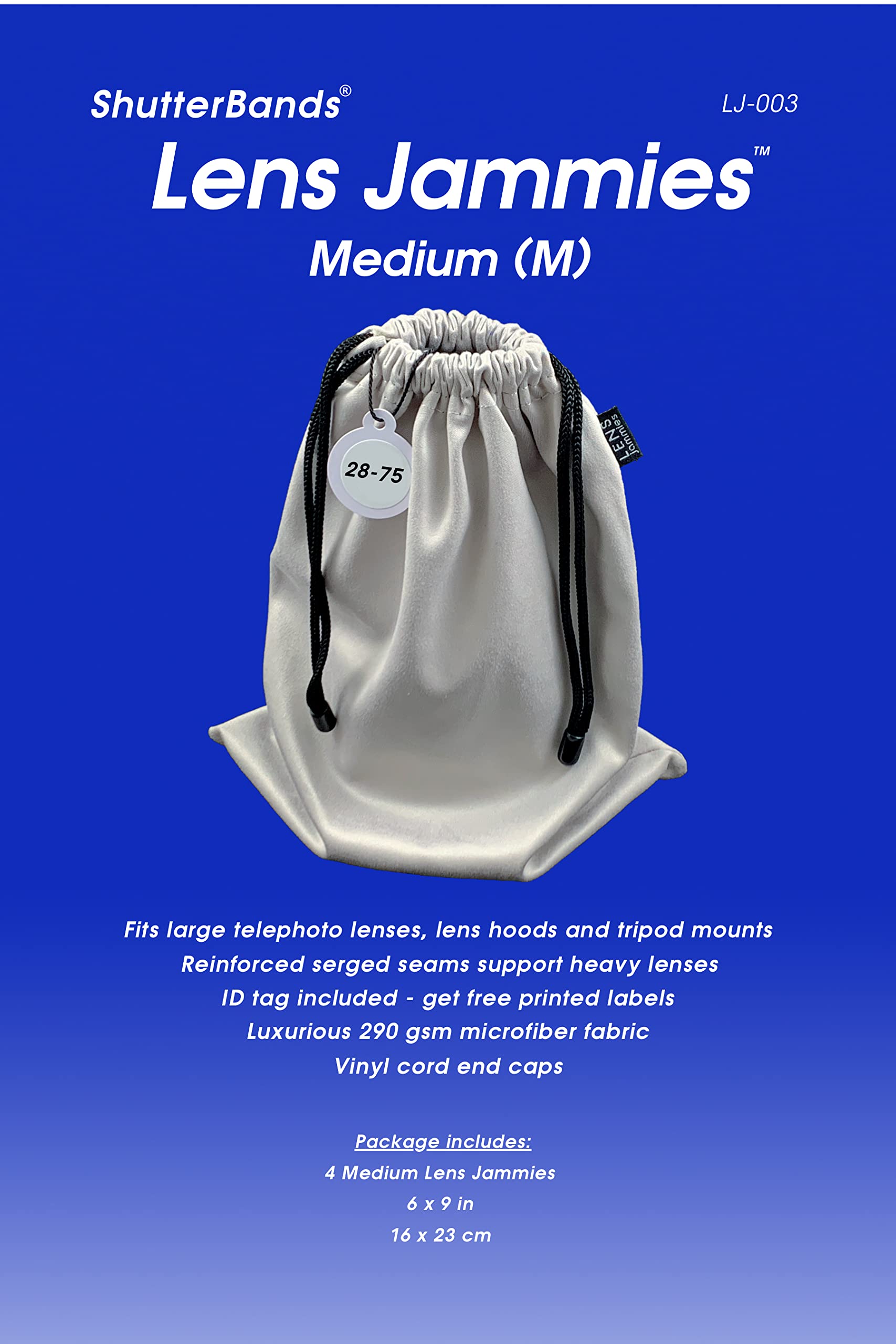Medium Lens Jammies Microfiber Drawstring Bags (4-Pack) - Soft Protective Storage for Camera Lenses, Sunglasses & Small Electronics - Perfect for Travel, Photography & Organization