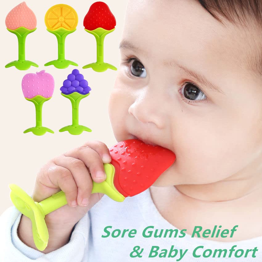 Organic Baby Teething Toys - BPA Free Silicone Teether for Infants & Newborns, Freezer Safe Chew Toys for Soothing Sore Gums - Perfect Baby Shower Gift for Boys & Girls - Ideal for Home, Travel & Daycare Use
