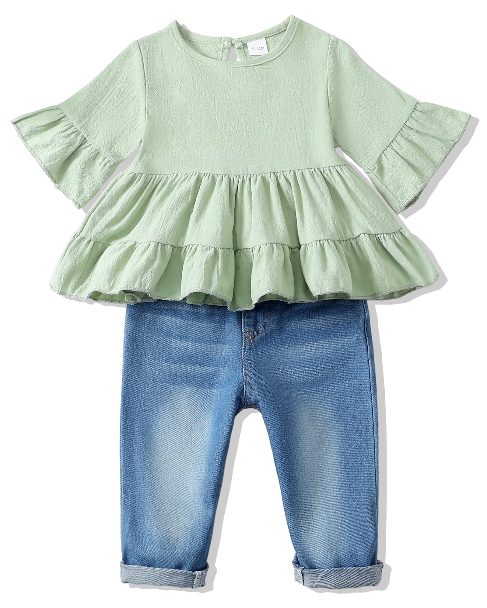 Mioglrie Toddler Girl Denim Outfit Set - Ruffle Shirt & Jeans Pants for Baby Girls | Cute Casual Wear for Playdates, Daycare & Family Photos