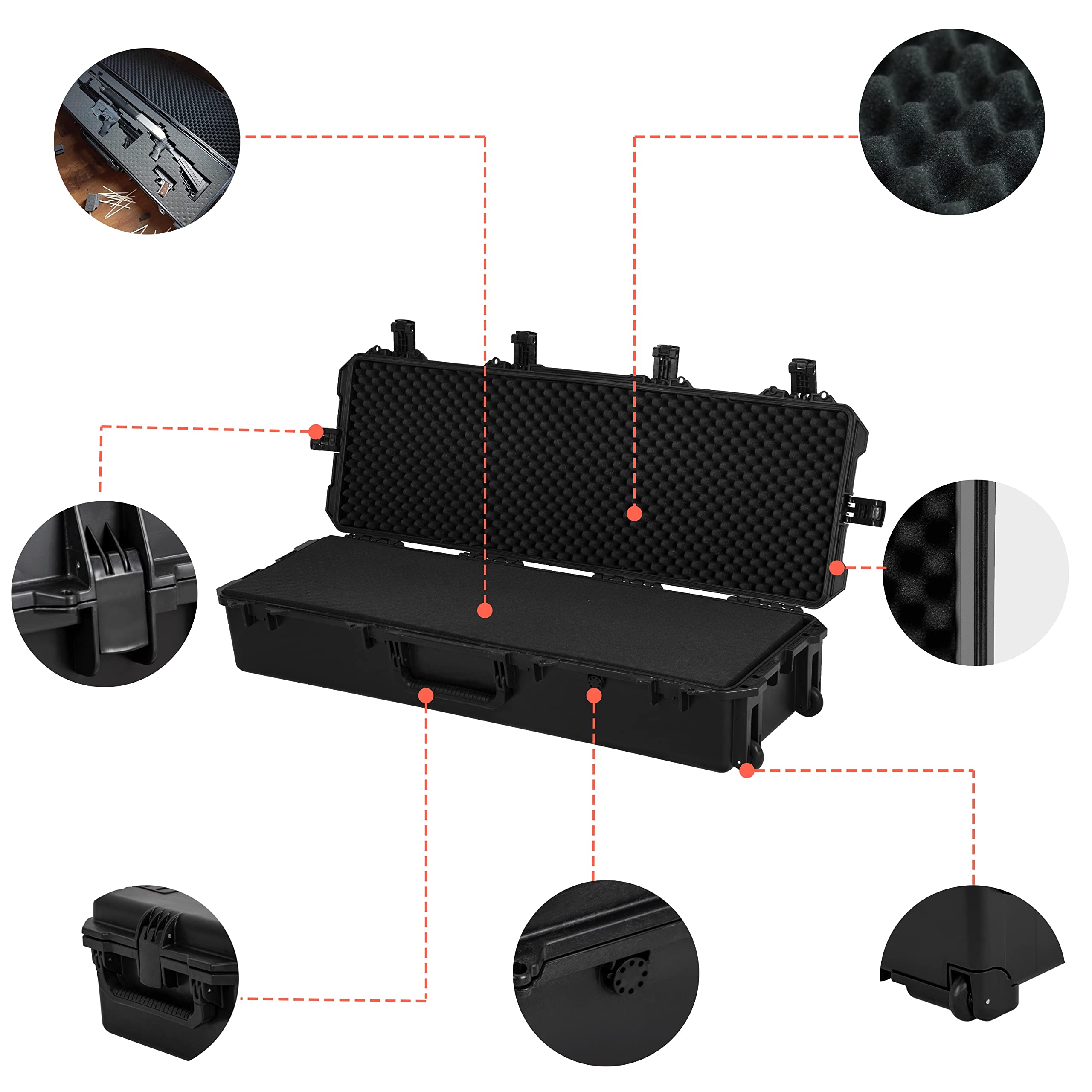 MEIJIA Premium Rolling Waterproof All Weather Hard Rifle Case with Wheels - Lightweight Durable Gun Storage with Customizable Foam Interior, Elegant Black Design | Perfect for Hunting, Shooting Range & Firearm Transport