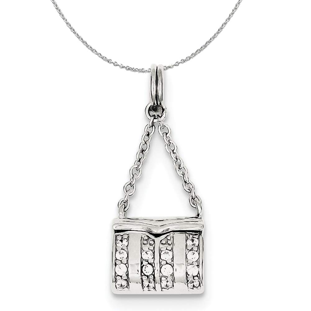 Elegant Black Bow Jewelry Necklace - Sterling Silver & Cubic Zirconia 3D Purse Charm Pendant | Perfect for Women's Evening Wear, Bridal Accessories & Gift Giving