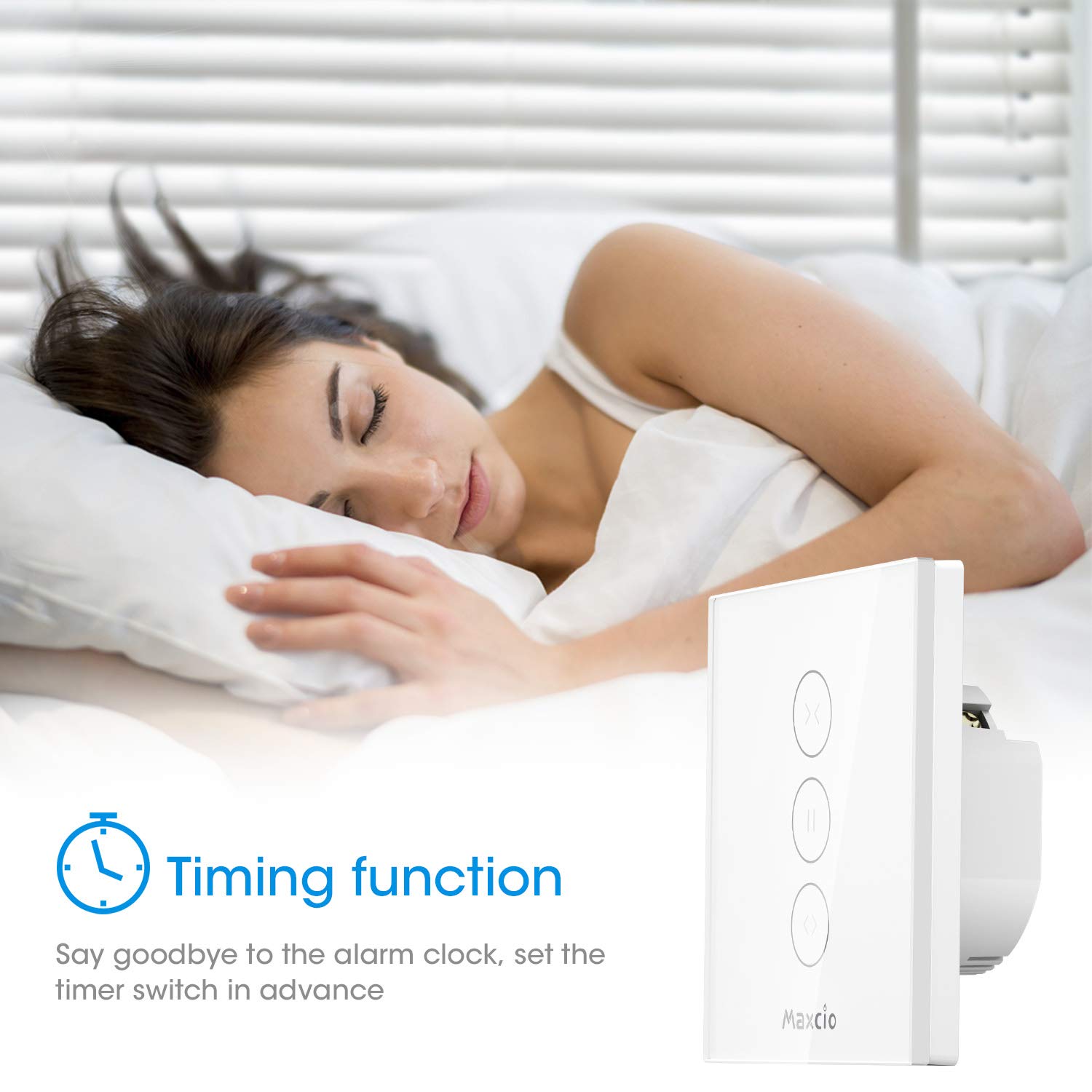 Maxcio WiFi Smart Roller Shade Switch - Compatible with Alexa & Google Home, Timer & Group Control for Awnings, Blinds & Curtains - White | Perfect for Smart Home Automation & Energy Savings