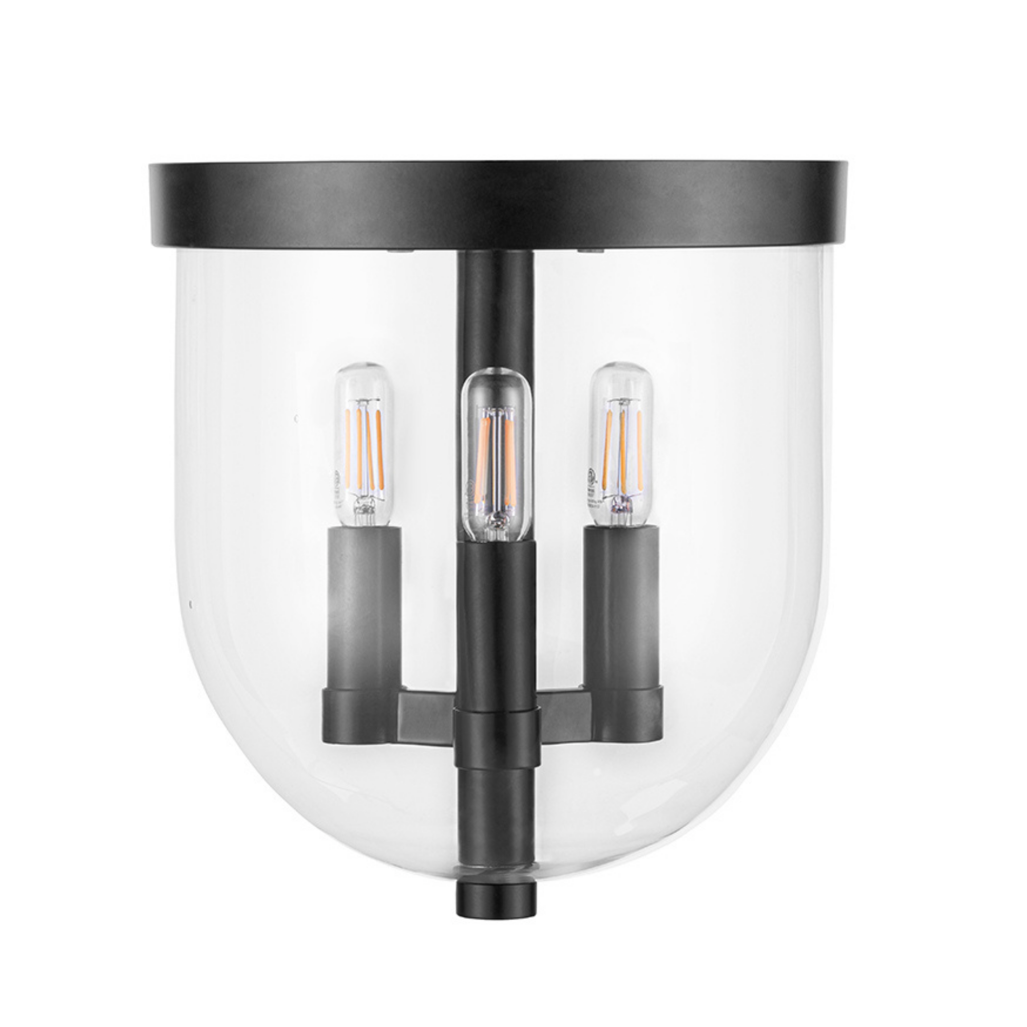 3 Light Hansley Flush Mount Ceiling Light Fixture - Matte Black with Clear Glass Shades - Perfect for Bedroom, Hallway, Kitchen & Indoor Lighting
