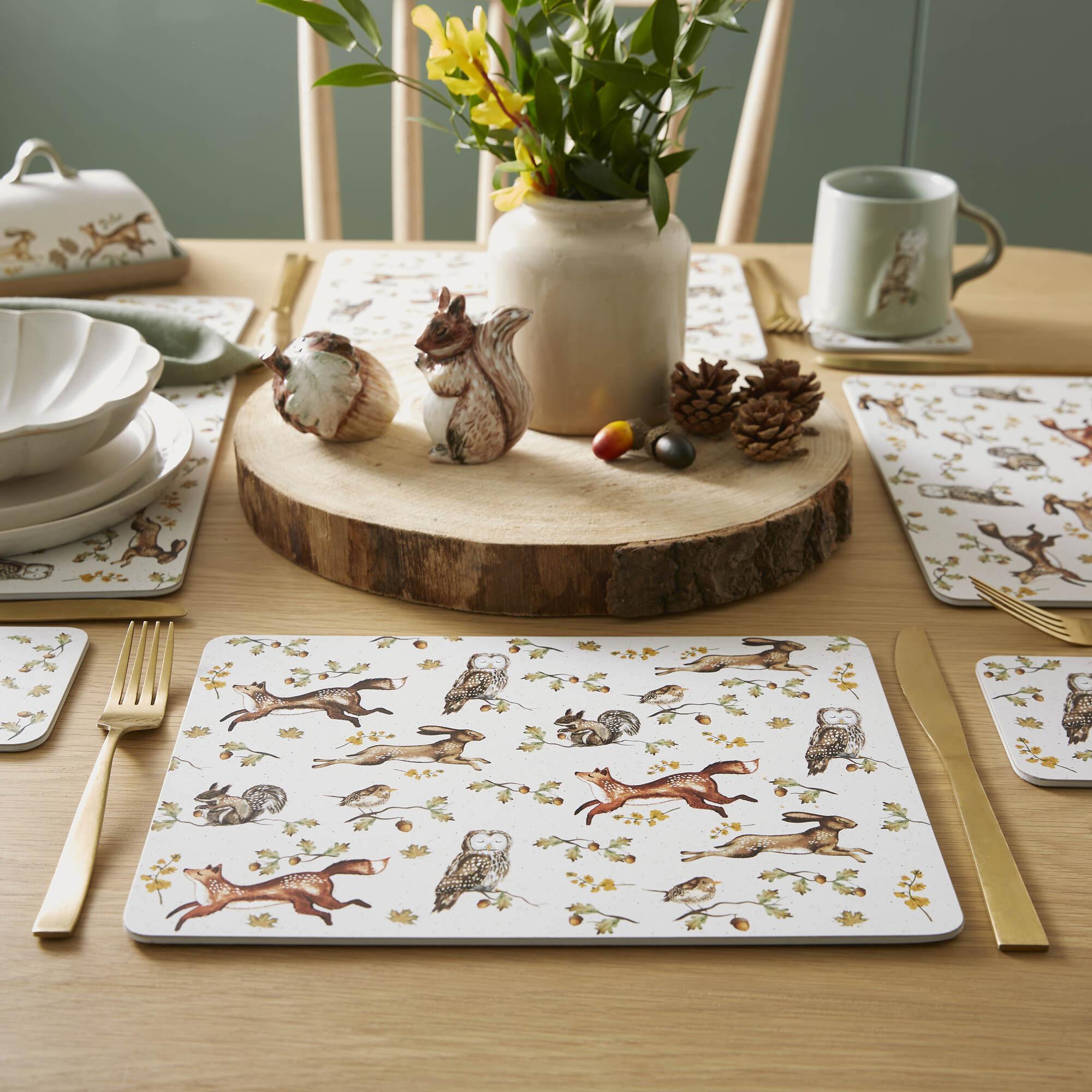 Forest Fable Set of 4 Eco-Friendly Bamboo Placemats - Waterproof & Heat-Resistant for Dining Table Decor, Kitchen, Picnic, and Outdoor Use