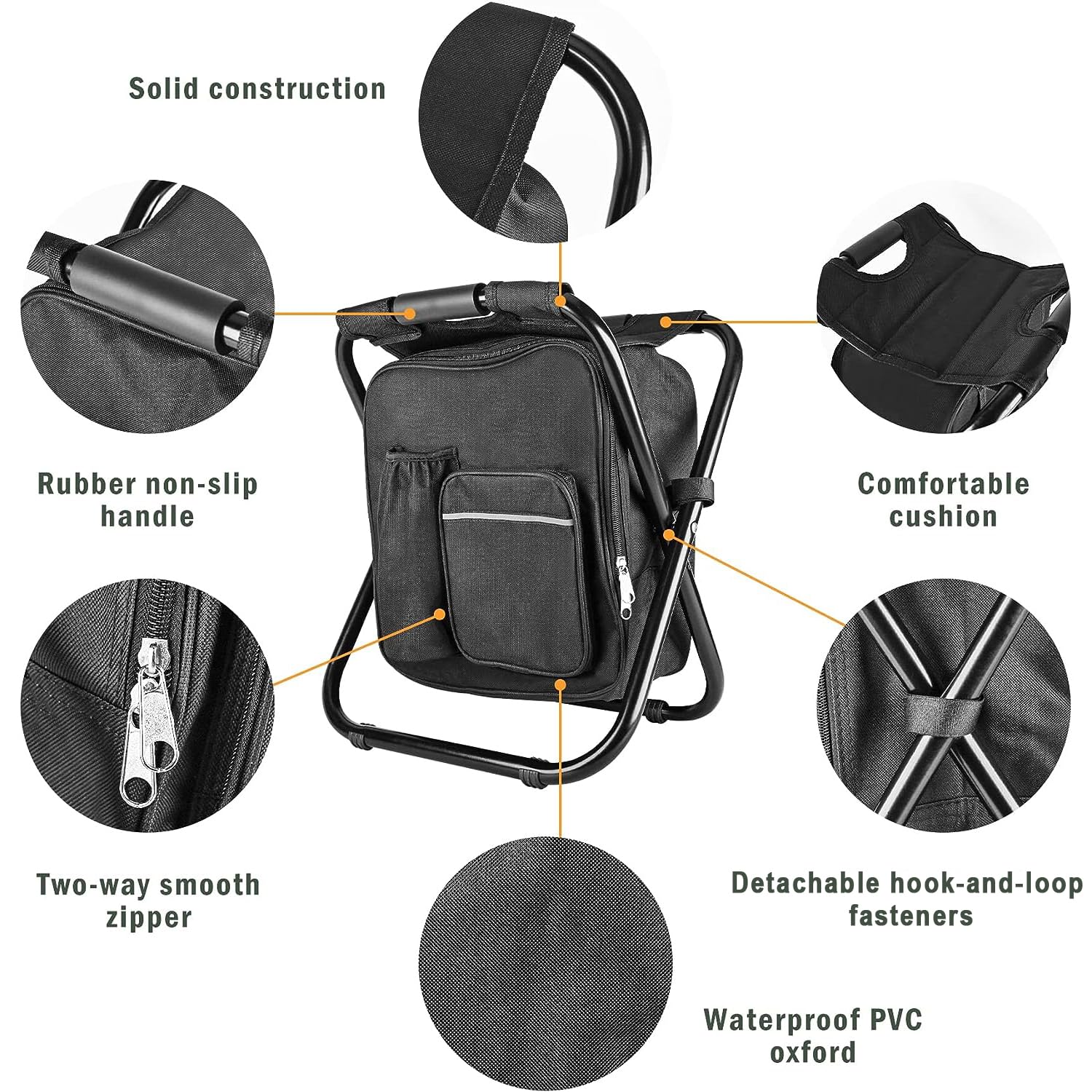 Kikerike Heavy Duty Backpack Stool Cooler Chair - 400 LBS Capacity, Portable & Lightweight Folding Design for Camping, Hunting, Fishing - Black | Perfect for Outdoor Adventures, Picnics, and Beach Trips