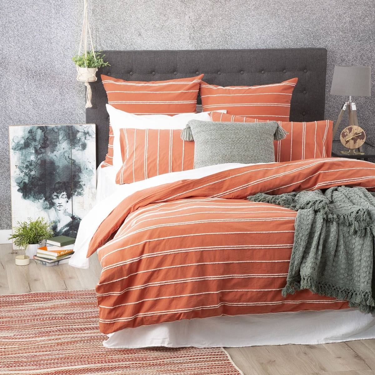 Renee Taylor Hudson Vintage Washed Cotton Chenille Paprika Quilt Cover Set - Soft Luxury Bedding for Cozy Bedrooms & Guest Rooms