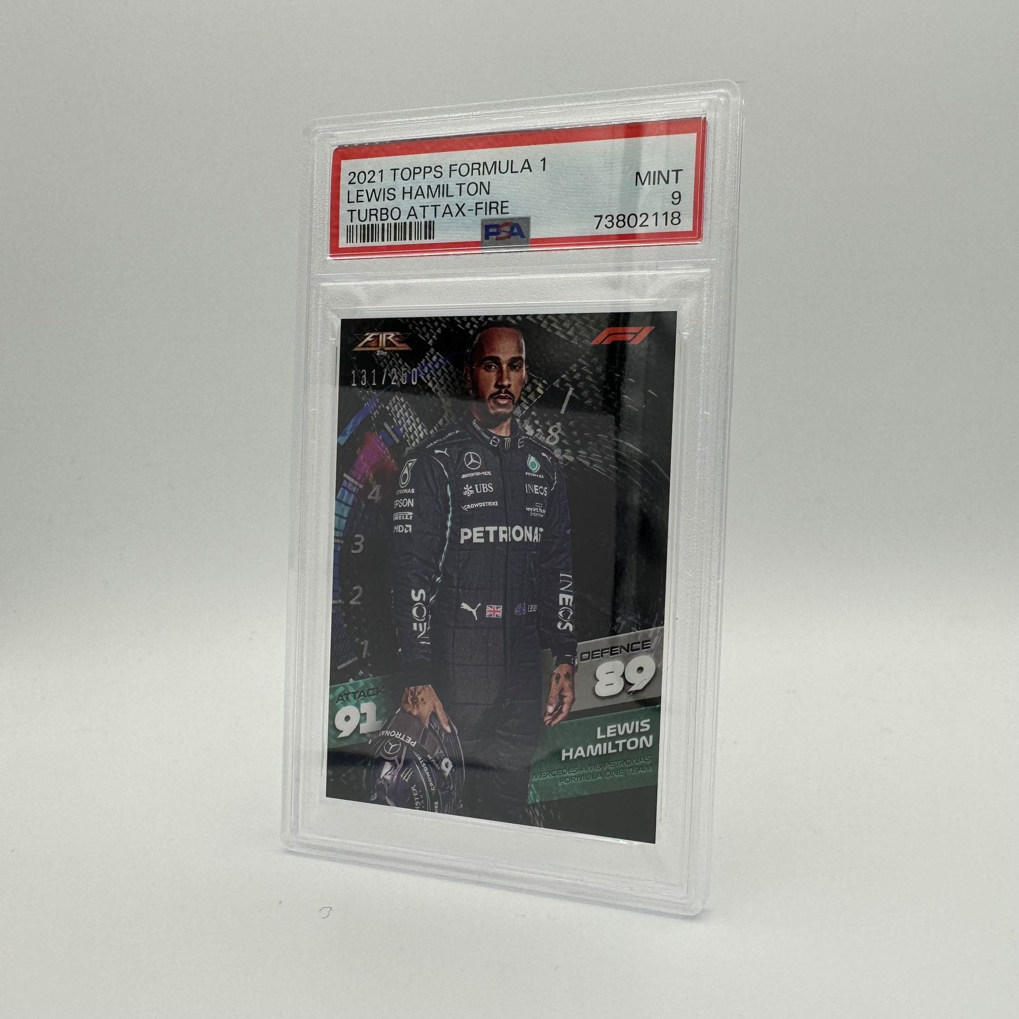 PSA 9 Graded 131/250 Lewis Hamilton Fire Card - Rare Collectible for F1 Fans & Sports Memorabilia Enthusiasts