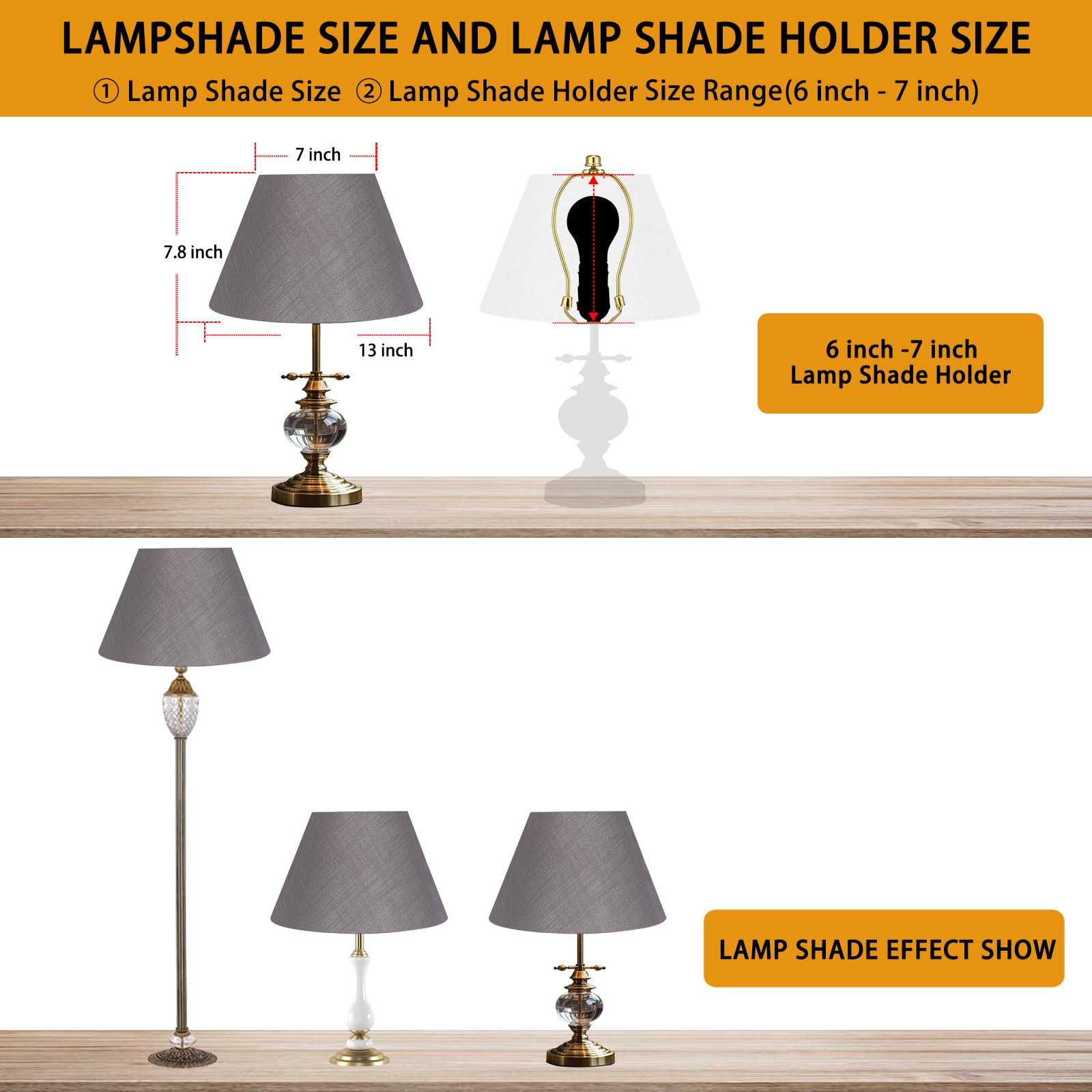 ALUCSET 7x13x7.8 Inch Natural Linen Barrel Lamp Shade - Handcrafted Grey Brown Replacement Lampshade for Table Lamps | Perfect for Living Room, Bedroom & Office Decor