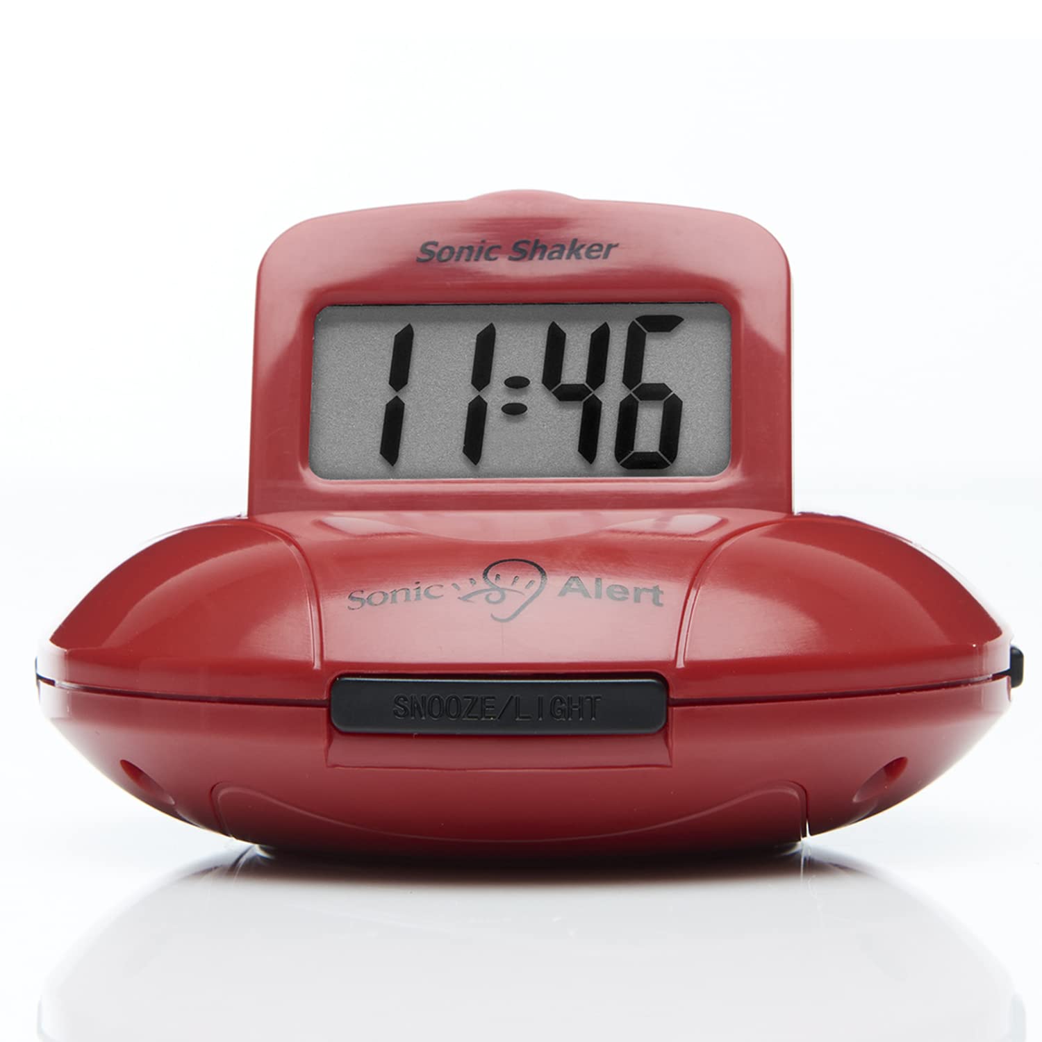 Sonic Alert Digital Alarm Clock for Heavy Sleepers - Loud Bed Shaker & Vibrating Alarm Clock Under Pillow - Battery Powered Travel Alarm Clock (Red) - Perfect for Deaf, Seniors, and Deep Sleepers at Home or Traveling