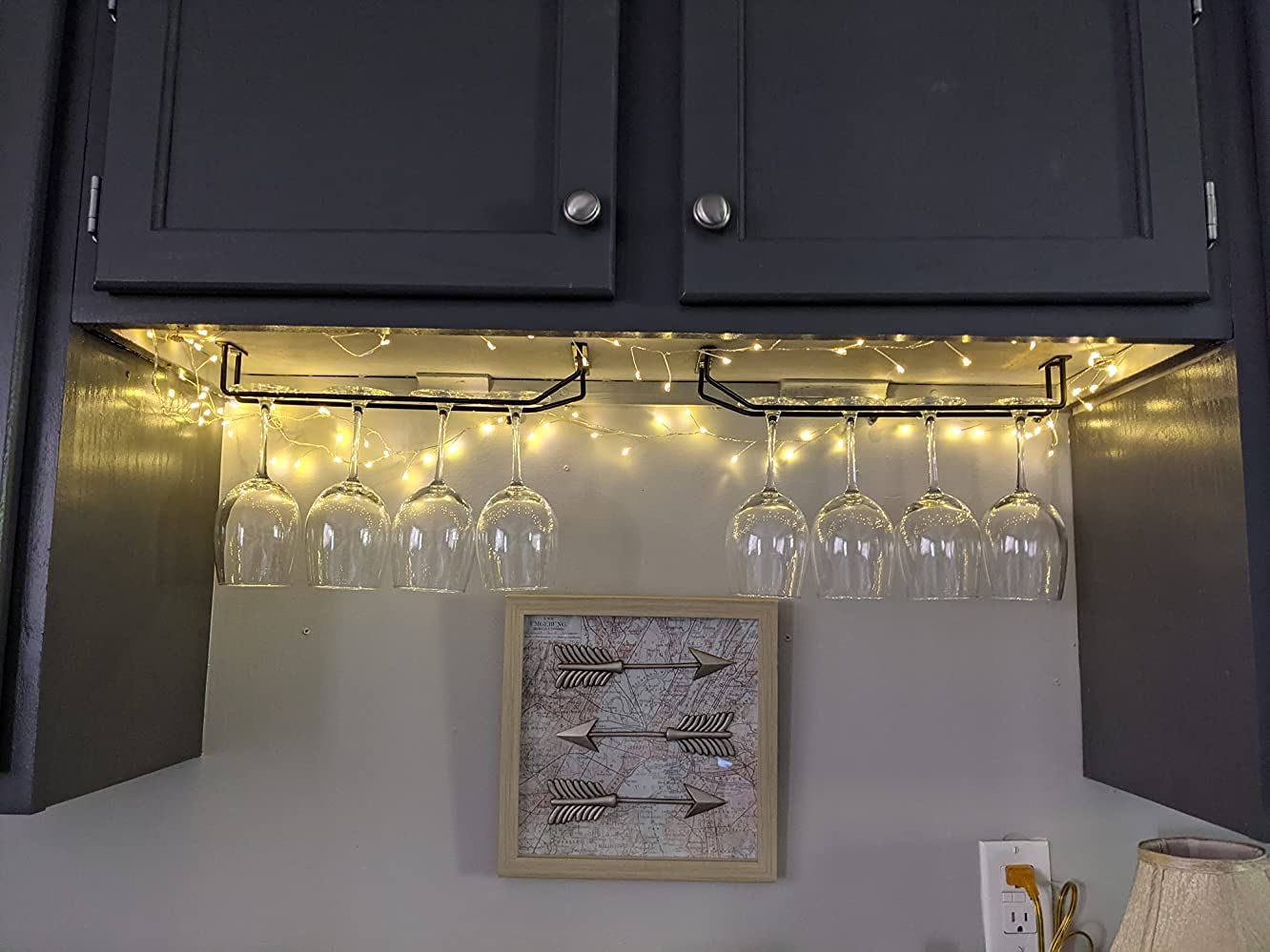 14-Inch Black Stainless Steel Under Cabinet Wine Glass Rack - Hanging Stemware Holder for Kitchen, Bar & Cabinet Storage (Set of 4) - Perfect for Organizing Wine Glasses & Saving Space