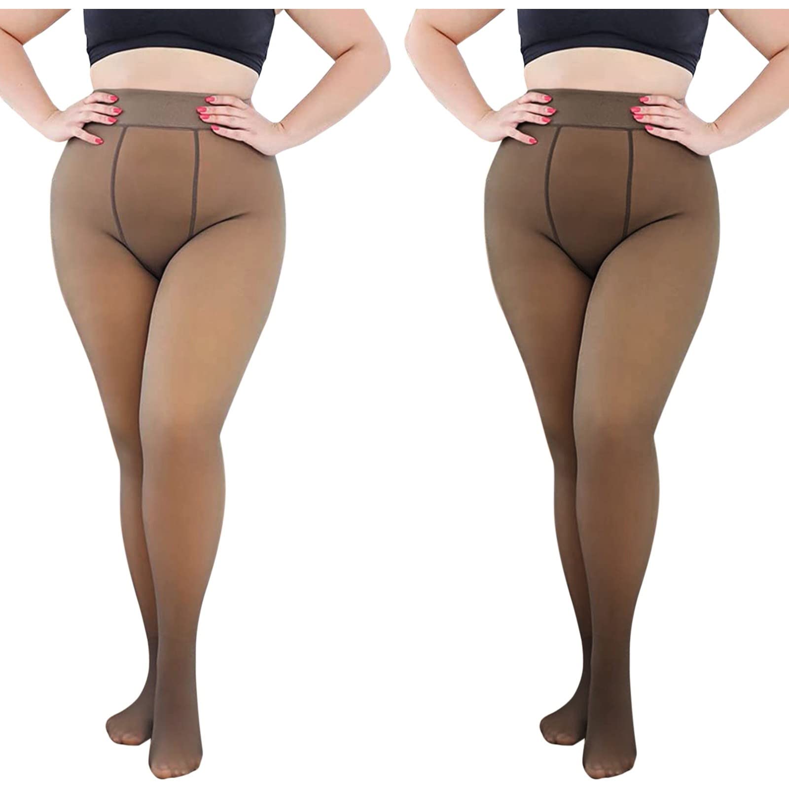 Kcocoo 2 Pack Women's Fleece Lined Thermal Tights - High Waist Winter Warm Opaque Pantyhose, Stretchy & Elastic (Black+Coffee, 320G, One Size) - Perfect for Cold Weather, Layering Under Dresses, or Outdoor Winter Activities