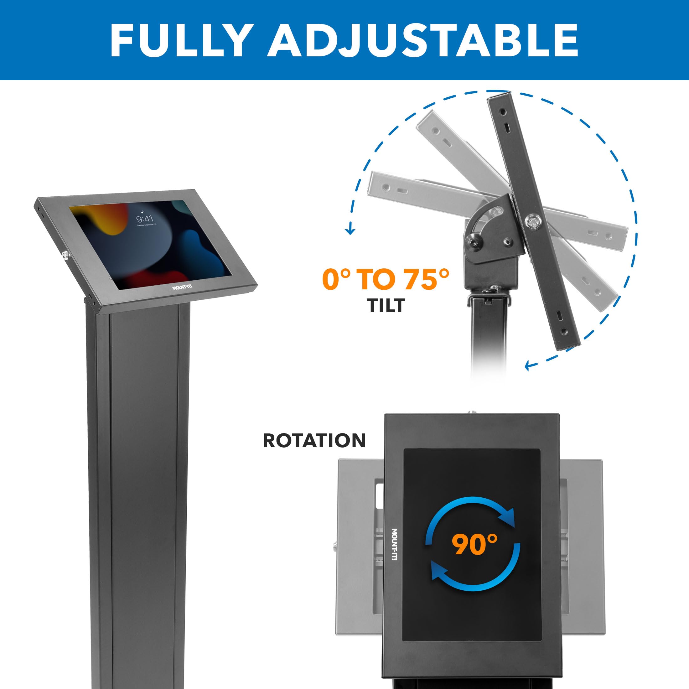 Mount-It! Secure Anti-Theft Tablet Floor Stand Kiosk with Universal Locking Enclosure - Compatible with iPad 7th-10th Gen, iPad Pro, iPad Air, 10.2 & 10.9 inch Models - Ideal for Retail Stores, Exhibitions, and Public Kiosk Displays