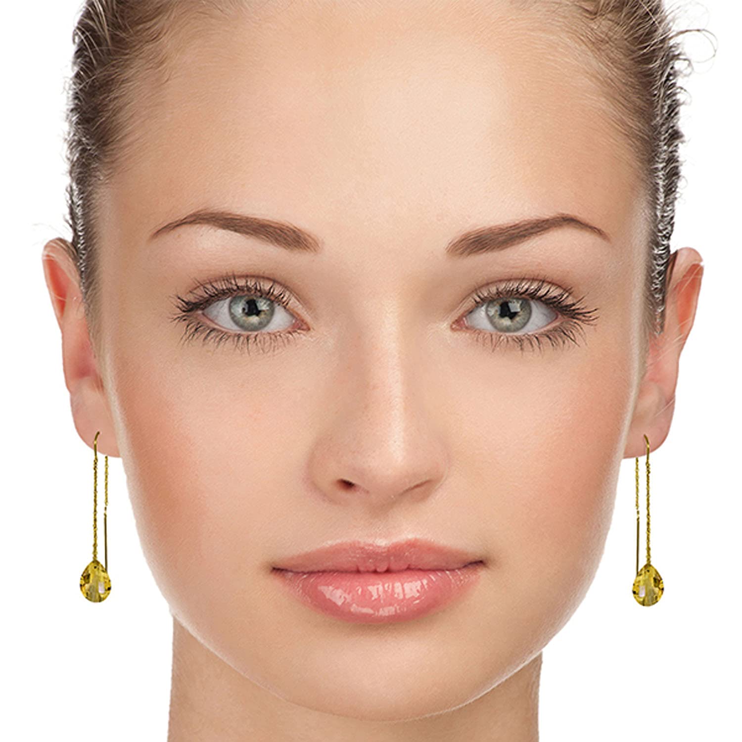 14k Solid Gold Citrine Threaded Earrings for Women | GG Galaxy Gold Dainty Jewelry | Perfect for Parties, Weddings & Everyday Wear