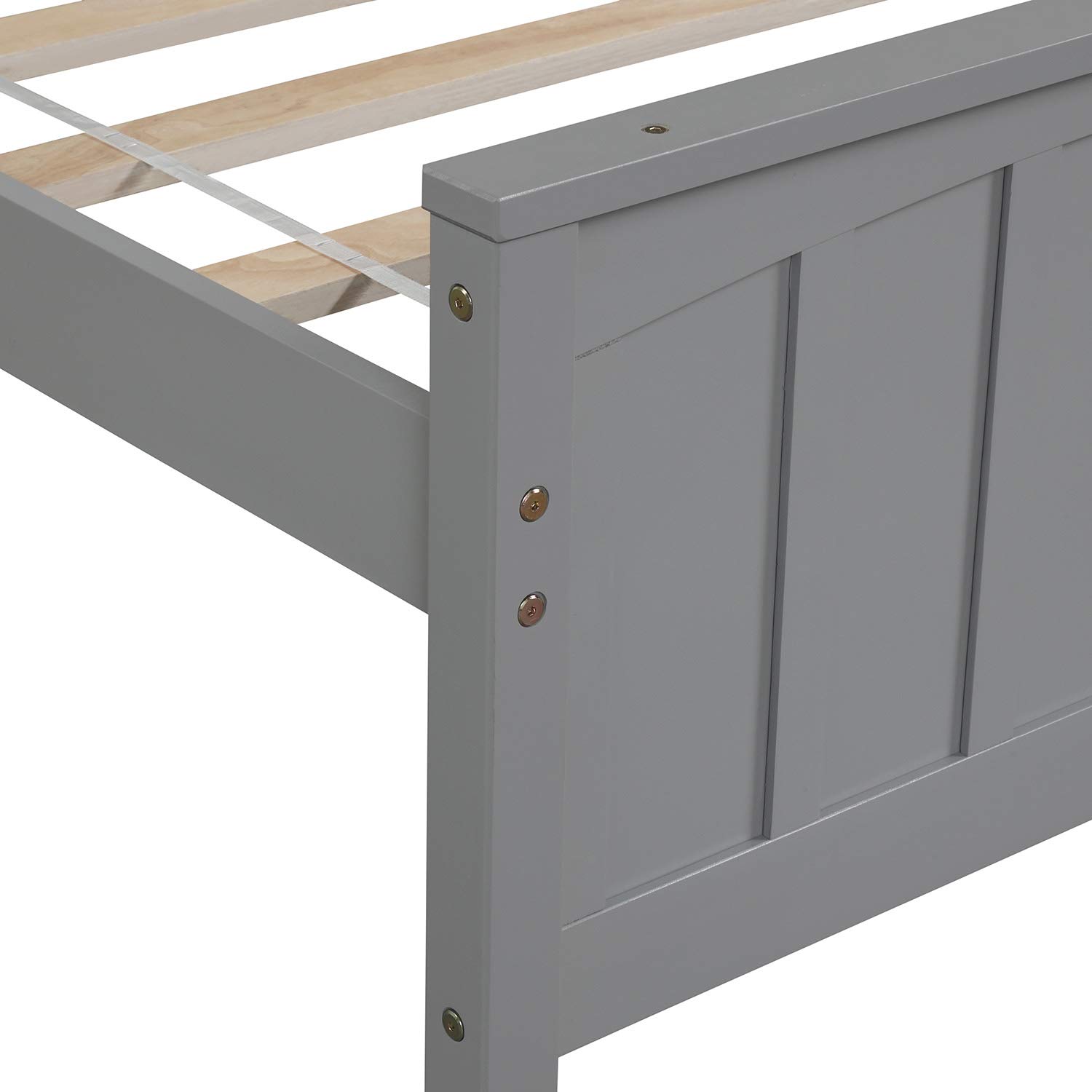 Twin Size Wood Platform Bed with Headboard & Footboard - Sturdy Wood Slats for Support, Gray - Perfect for Kids' Rooms, Guest Bedrooms & Small Spaces