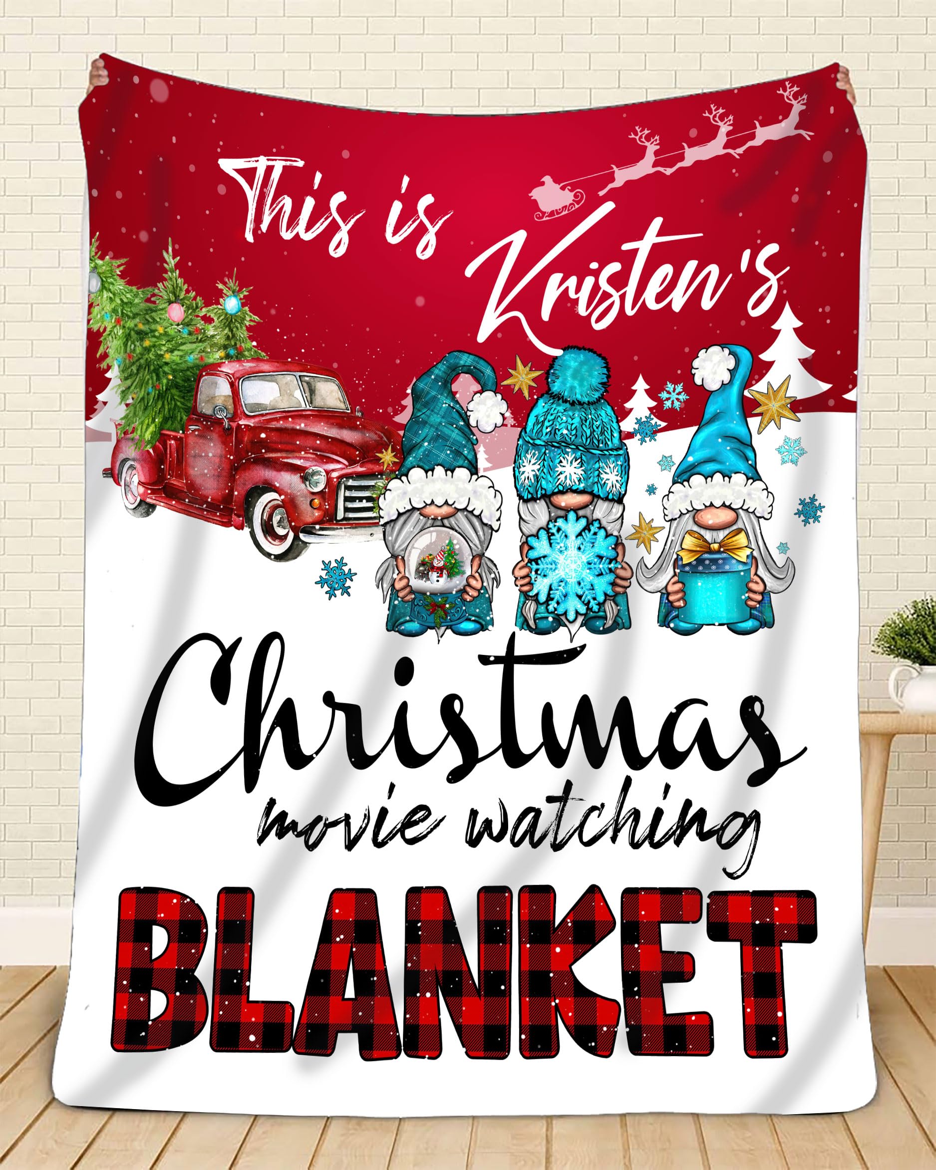 Personalized Christmas Blanket - Custom Christmas Movie Blanket with Gnomes Design | Cozy Holiday Throw for Movie Nights, Gift Giving & Festive Home Decor