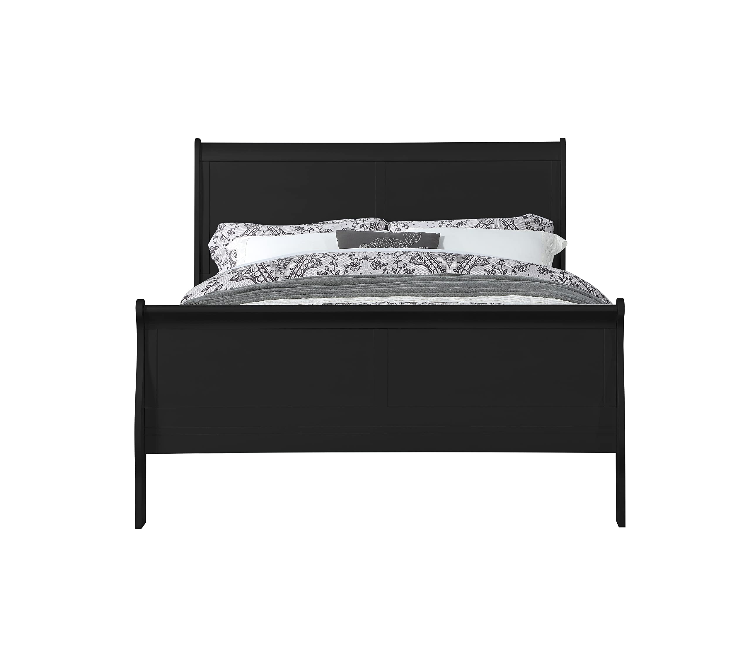 6-Piece Queen Bedroom Set - Black Bed Frame, Dresser, Chest, 2 Nightstands & Mirror | Complete Furniture Suite for Master Bedroom or Guest Room Decor