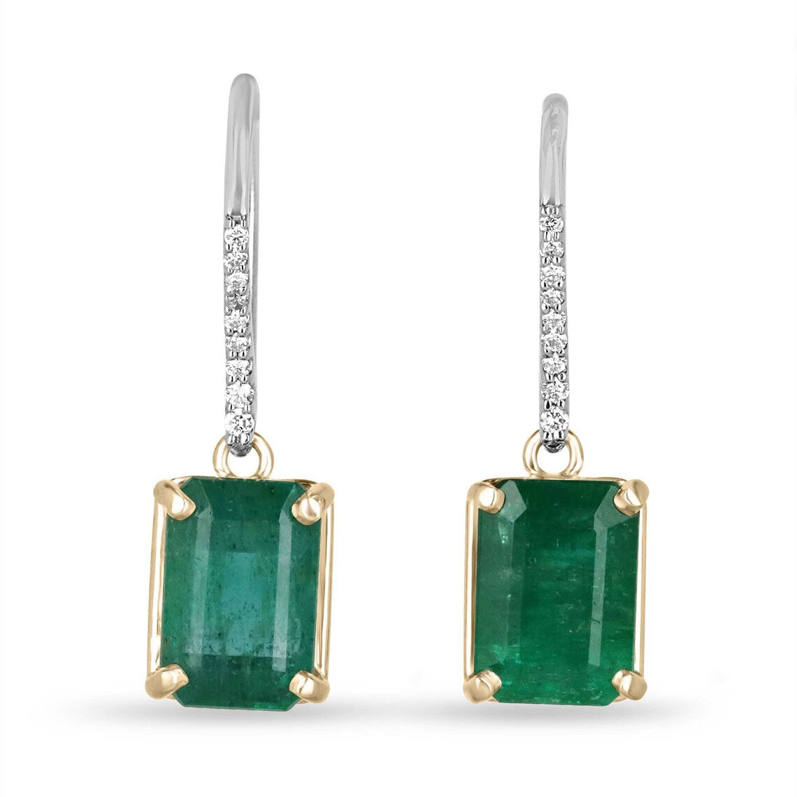 8.32 Carat Emerald Dangle Earrings with Diamond Accents & Leverback Hooks - Elegant Jewelry for Weddings, Parties & Special Occasions