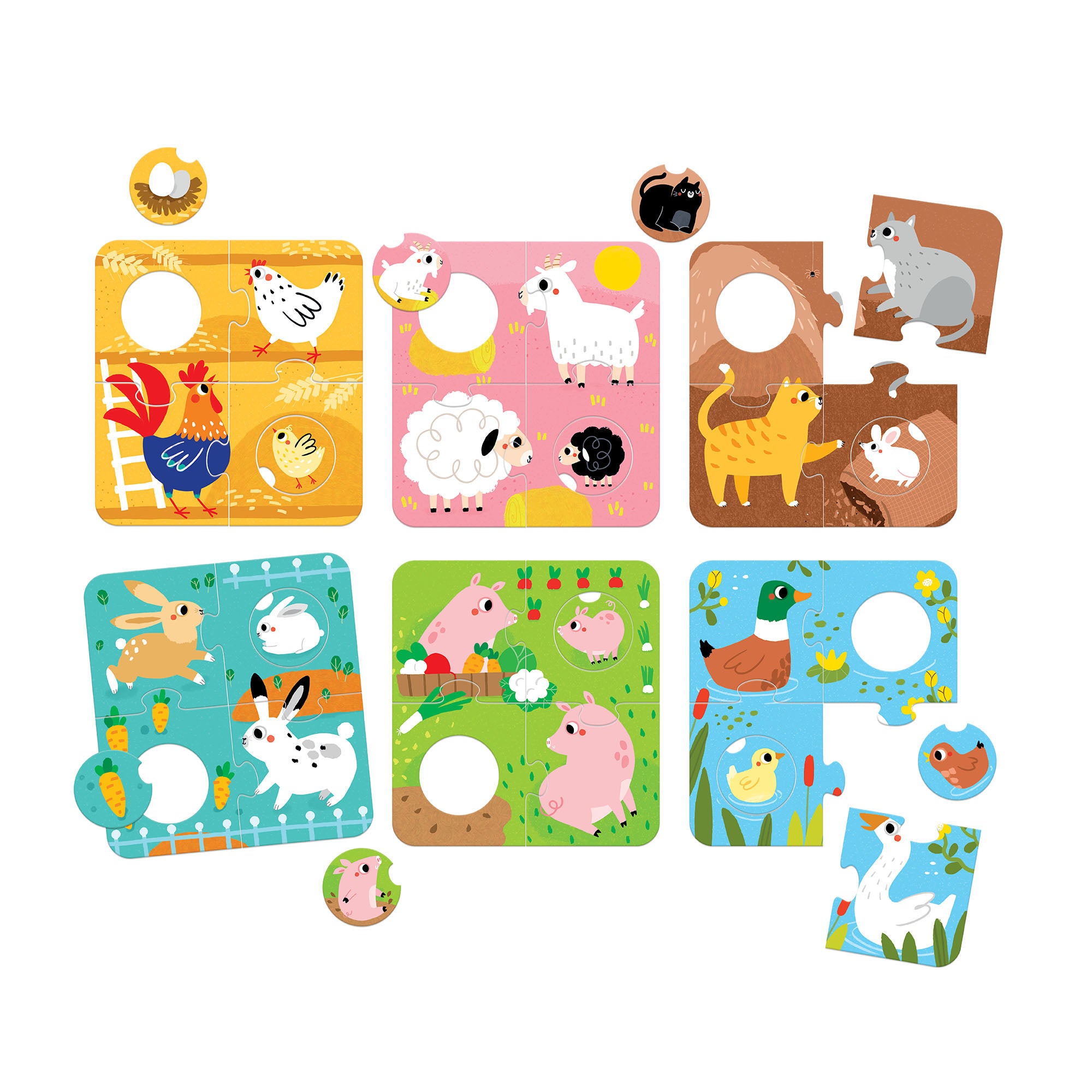 Banana Panda Farm Animals Matching Puzzle - 6 Pack, 36 Pieces - Fun Learning Game for Toddlers & Preschoolers at Home or School