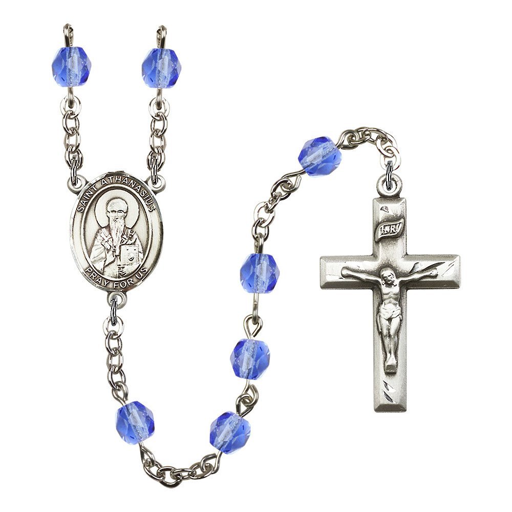 Bonyak Jewelry St. Athanasius Silver-Plated Rosary with Birthstone Colors - Elegant Catholic Prayer Beads for Women & Men - Perfect for Baptism, First Communion, Confirmation & Daily Devotion
