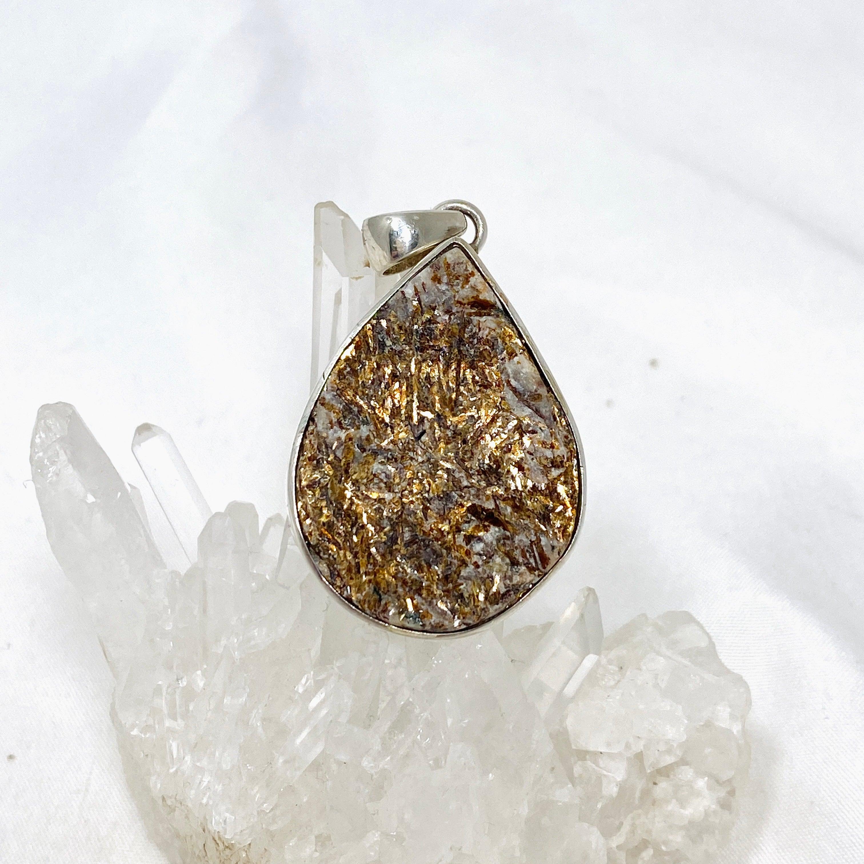 Natural Raw Golden Astrophyllite Pendant Necklace - Unique Healing Crystal Jewelry for Meditation & Spiritual Energy - Perfect for Yoga, Reiki & Chakra Balancing