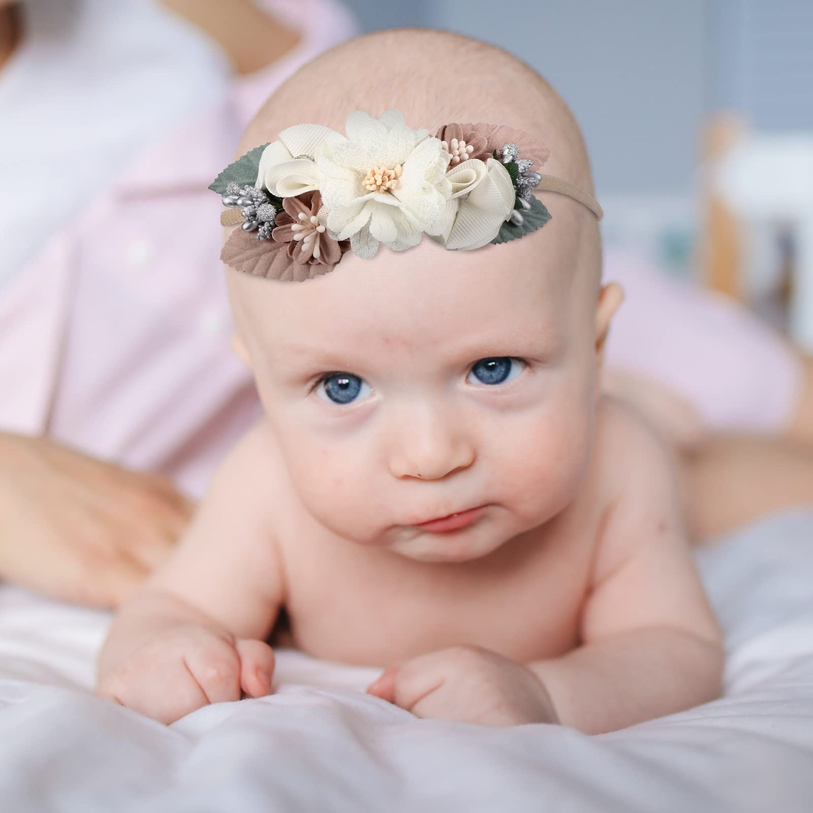 GALPADA 6-Piece Newborn Baby Girl Headbands Set - Lace Headwraps with Flower Bows, Soft Elastic Hair Bands for Infants (0-24 Months) | Perfect for Photoshoots, Baptisms, Birthday Parties & Special Occasions