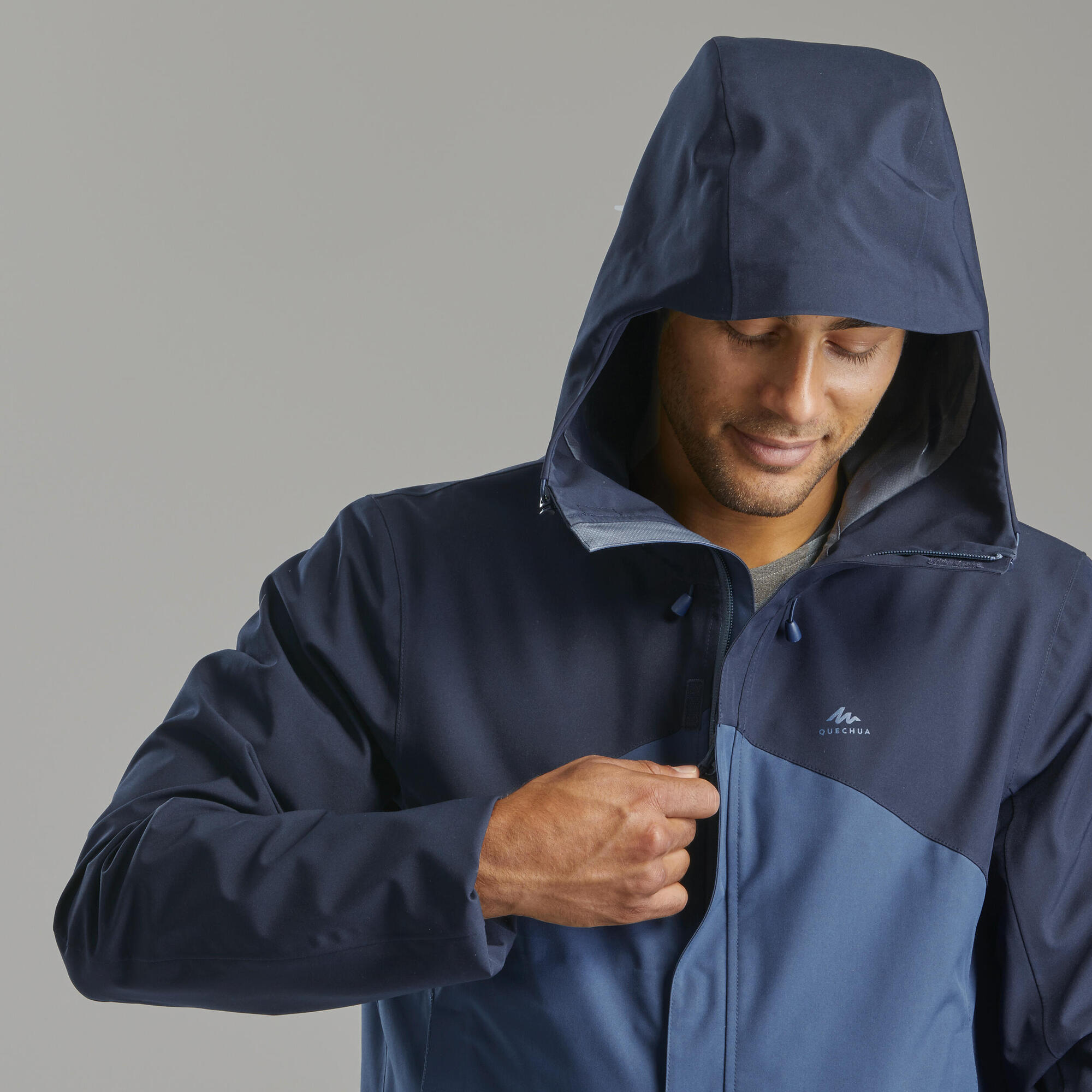 Quechua Men's MH150 Waterproof Rain Jacket - Lightweight Windproof Hiking Jacket for Outdoor Adventures & Travel