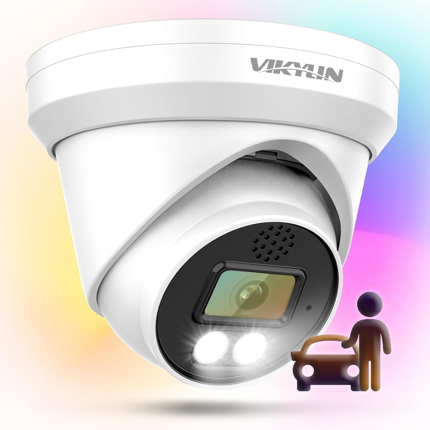 VIKYLIN 6MP Full Color PoE IP Security Camera with F1.0 Aperture, Two-Way Audio, AI Human/Vehicle Detection - Compatible with Hikvision, Outdoor Weatherproof (IP67), WDR, 256GB SD Card Slot - Ideal for Home Security, Business Surveillance & Night Monitoring