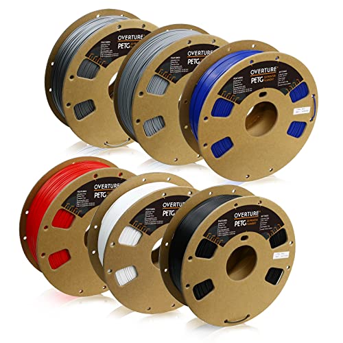 Overture PETG Filament 1.75mm 3D Printer Filament - 6kg Spool (13.2lbs) with 99% Dimensional Accuracy (±0.03mm) - 6-Pack Multi-Color Bundle for FDM Printers - Perfect for Cosplay Props, Functional Prototypes & Home DIY Projects