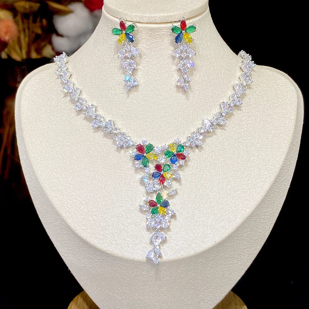 Elegant Cubic Zirconia Flower Necklace Set - Perfect for Weddings, Bridesmaid Gifts & Special Occasions | Ideal for Bridal Shower, Anniversary & Formal Events