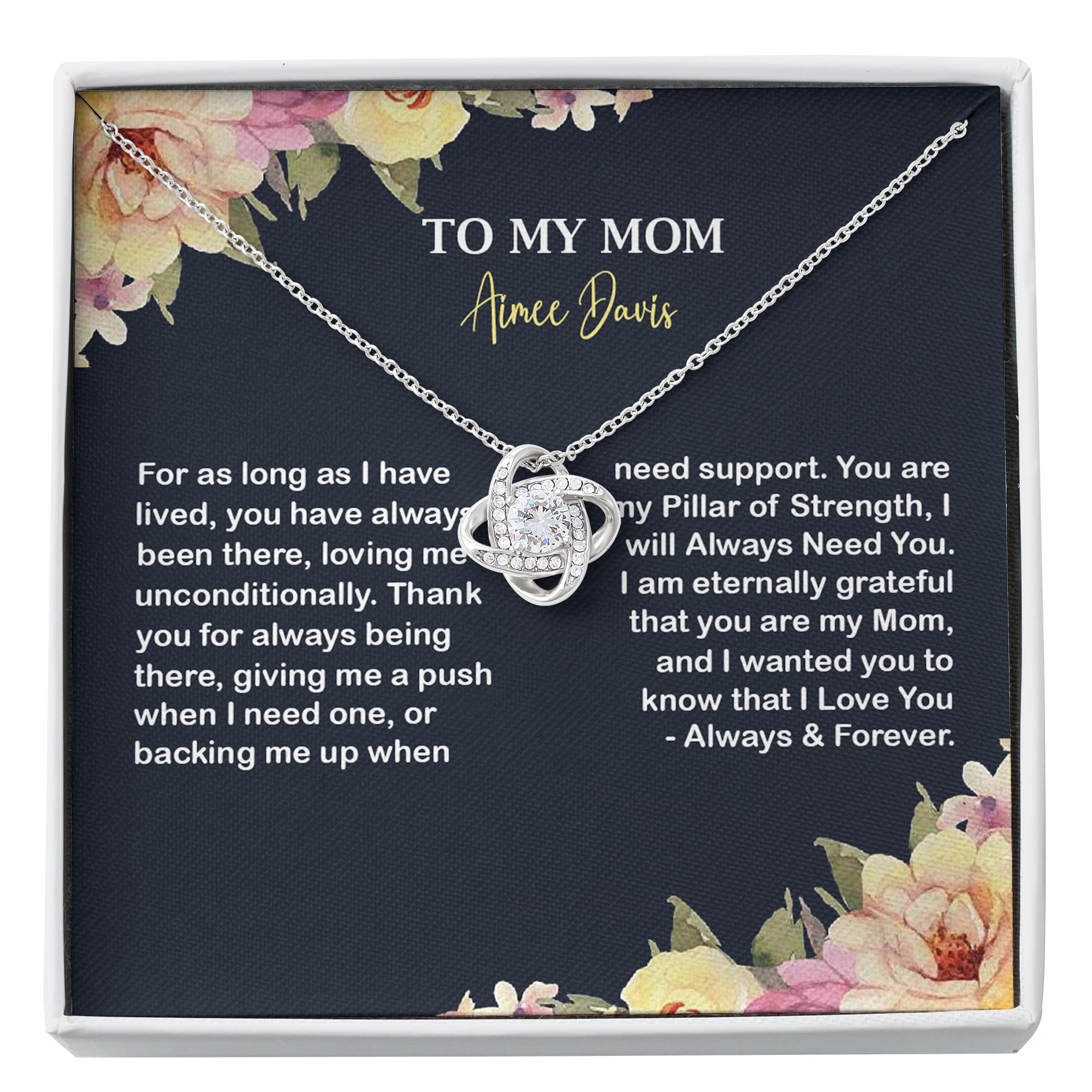 Personalized Mother's Necklace Gift - Love Knot Jewelry with Message Card for Mom from Daughter | Unique Birthday & Anniversary Present for Her | Perfect for Mother's Day, Christmas & Special Occasions