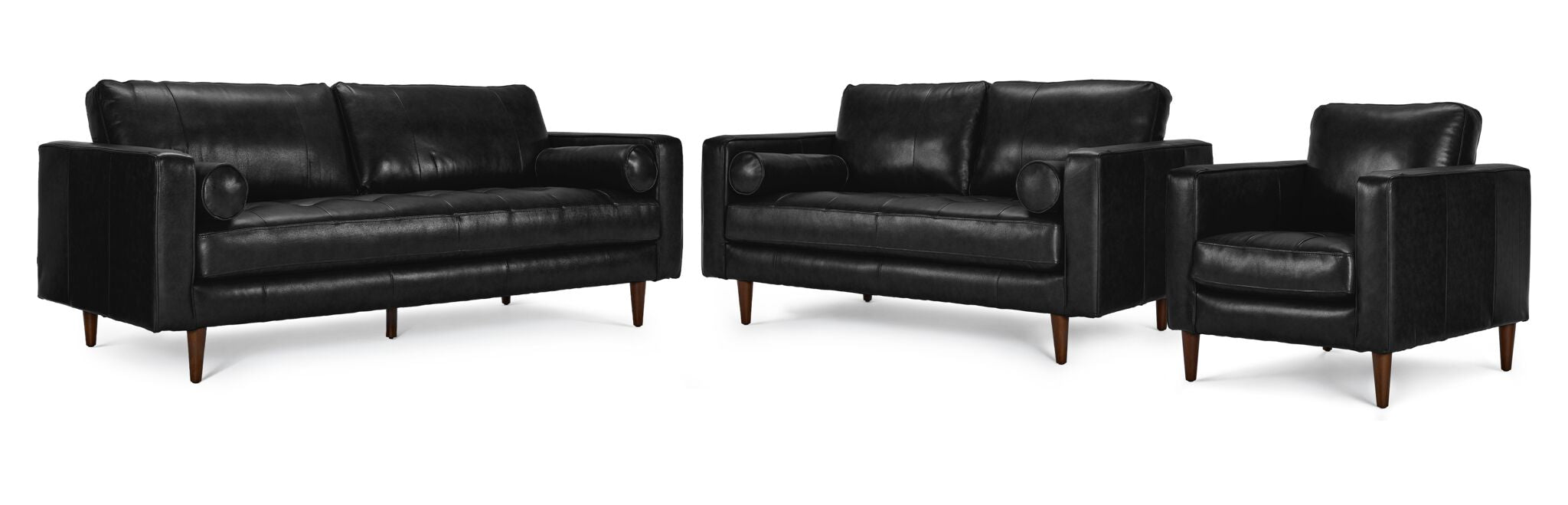 Premium Bari Leather Sofa Set - 3-Piece Black Leather Loveseat & Chair for Living Room | Modern & Comfortable Furniture for Home Decor
