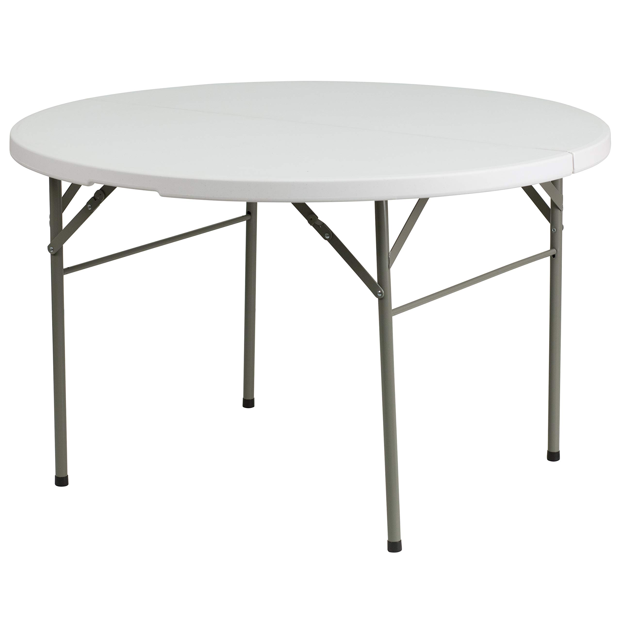 4-Foot Round Bi-Fold Granite White Plastic Folding Table with Handle - Perfect for Parties, Events, and Outdoor Gatherings