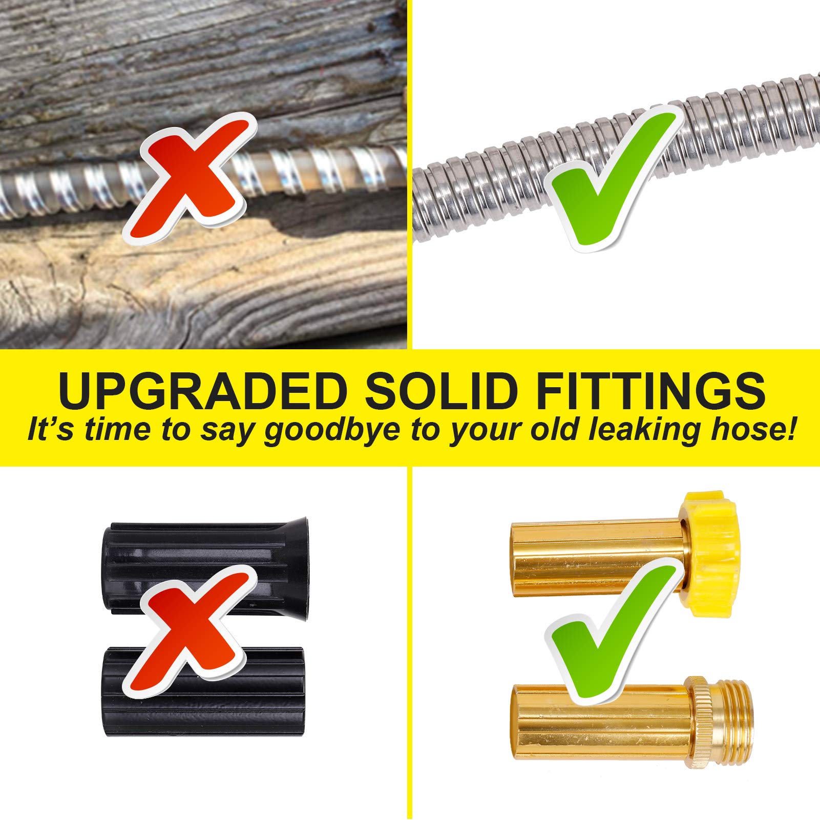 FOXEASE 10FT Stainless Steel Metal Garden Hose - Heavy Duty Kink Free Water Hose with Adjustable Nozzle, Lightweight & Portable for Yard, Lawn, Patio, Car Washing and Outdoor Watering