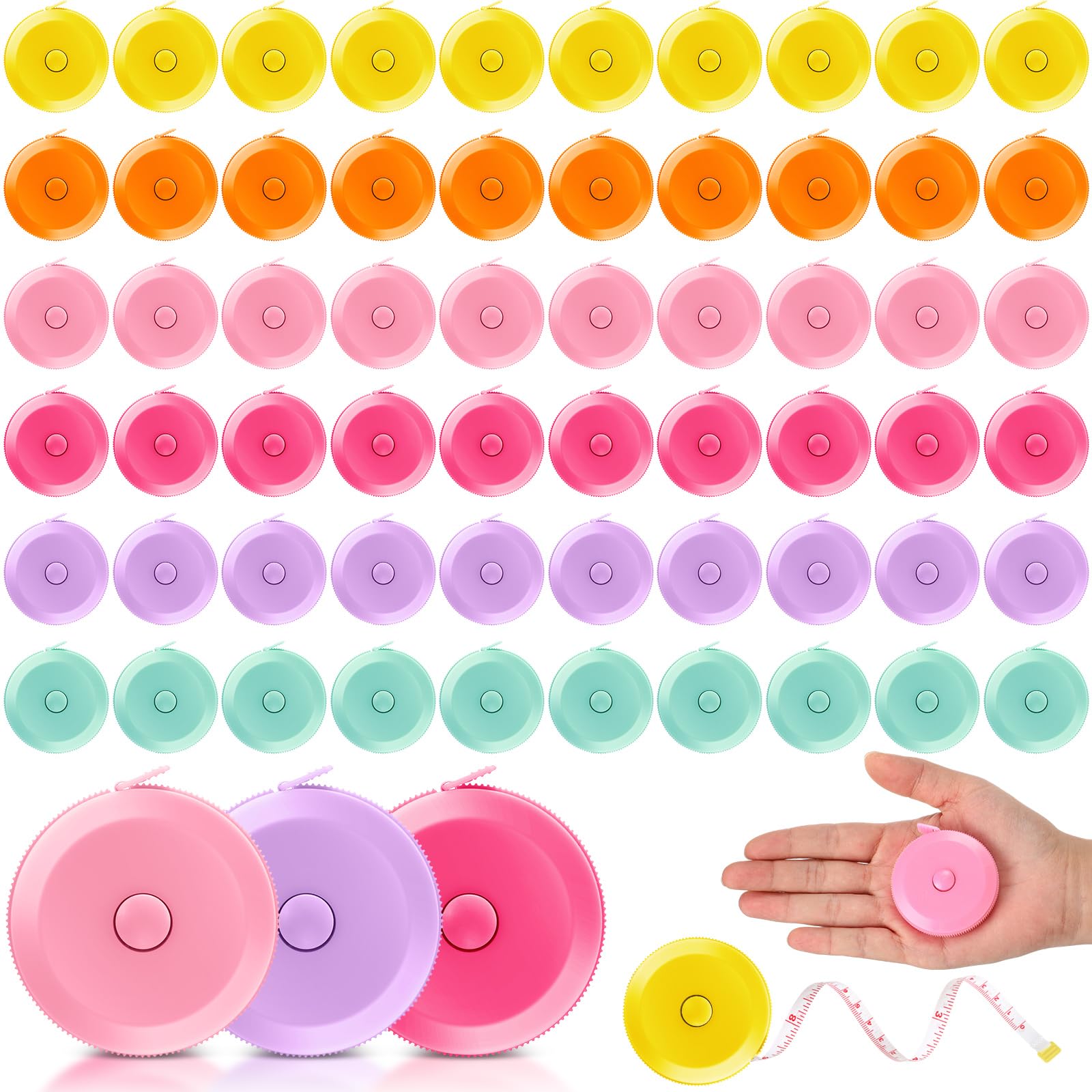 Kigeli 100-Pack 60-Inch Retractable Measuring Tape - Soft Flexible Sewing & Fabric Measuring Tape for Body Measurements - Digital Cloth Tape Measure for Tailoring, Crafting & DIY Projects (Multicolor)