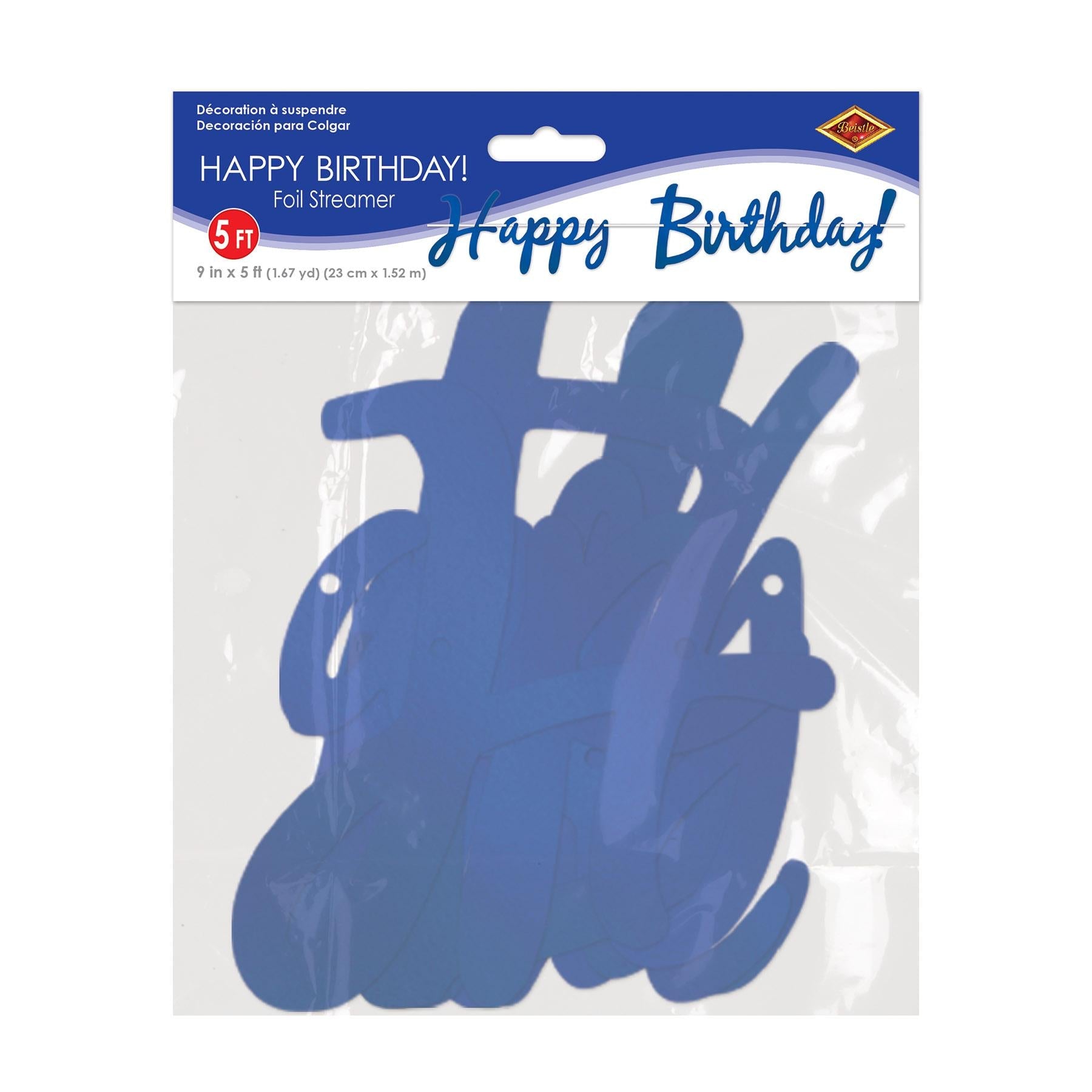 12 Pack Blue Foil Happy Birthday Party Streamers - Decorative Party Supplies for Birthday Celebrations, Baby Showers & Special Events