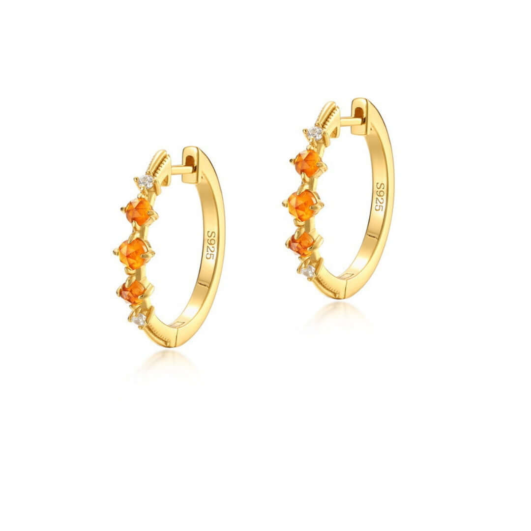 Stylish Orange Garnet Lucky Hoop Earrings for Women | Dainty Boho Jewelry | Perfect for Everyday Wear & Special Occasions | ER294