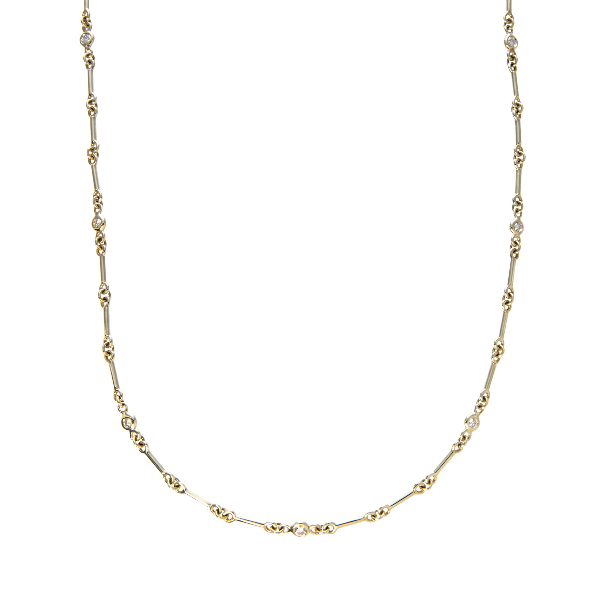 14K Yellow Gold Bar Link Necklace for Women - Diamond Accent Station Necklace - Elegant Layering Piece for Everyday Wear & Special Occasions