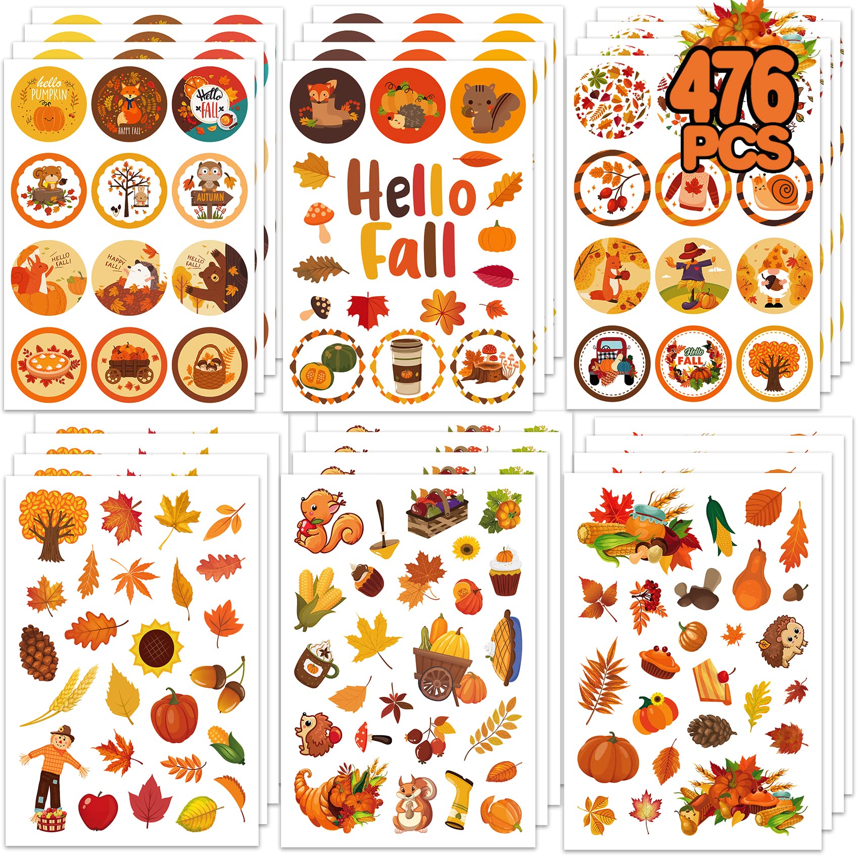 Fall Stickers for Kids - Autumn Bulk Thanksgiving Pumpkin & Maple Leaves Stickers for Cards, Envelopes, Gifts - Perfect for Fall Party Supplies, Classroom Decor, Scrapbooking & Seasonal Crafts