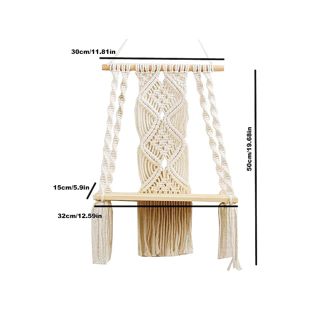 Handmade Macrame Wall Hanging Shelf - Boho Rope Plant Holder Basket for Indoor & Outdoor Decor - Perfect for Living Room, Bedroom, Balcony and Garden Plant Display