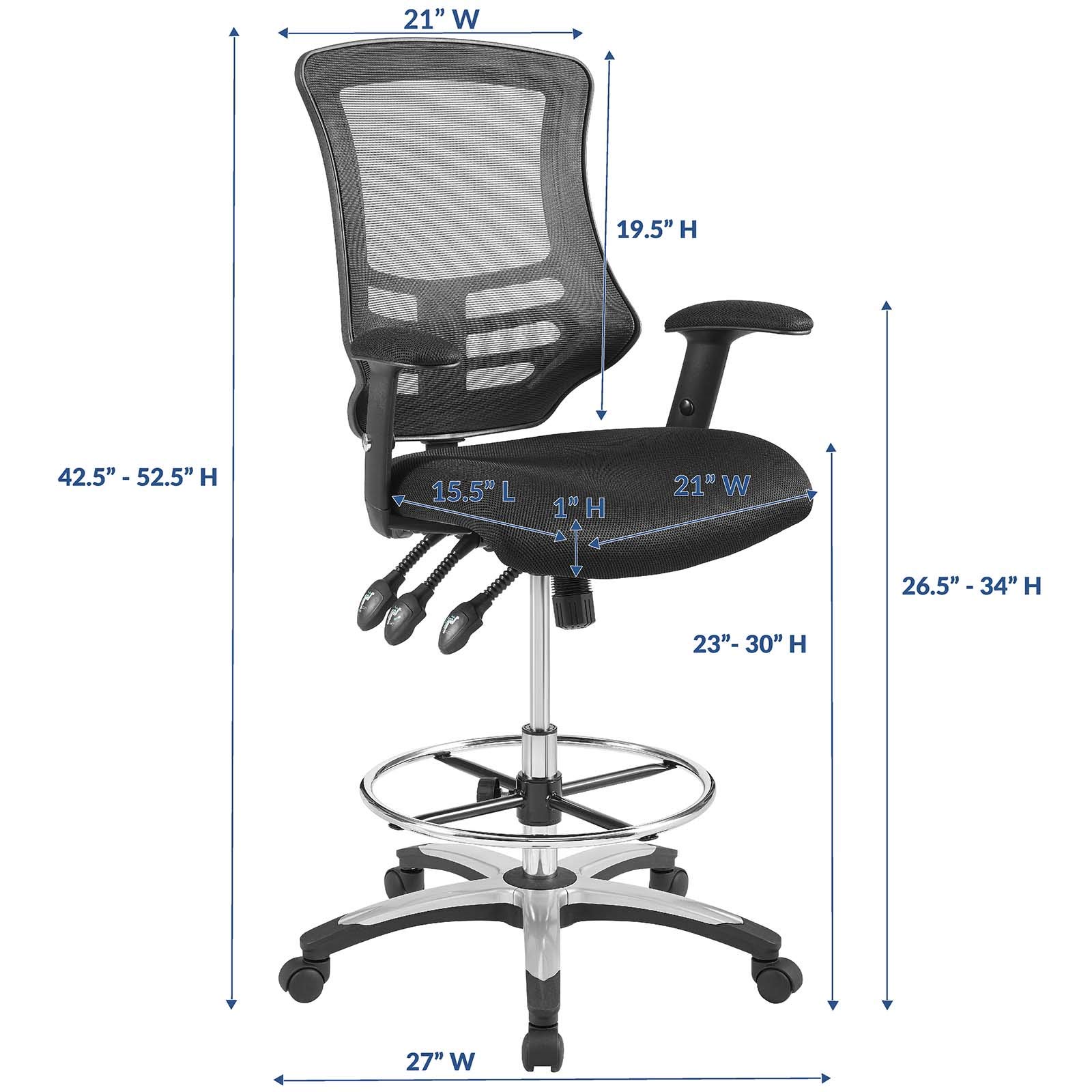 Modway Calibrate Ergonomic Mesh Drafting Chair - Adjustable Height Black Office Chair for Reception & Desk Work - Perfect for Architects, Designers & Long Hours Sitting