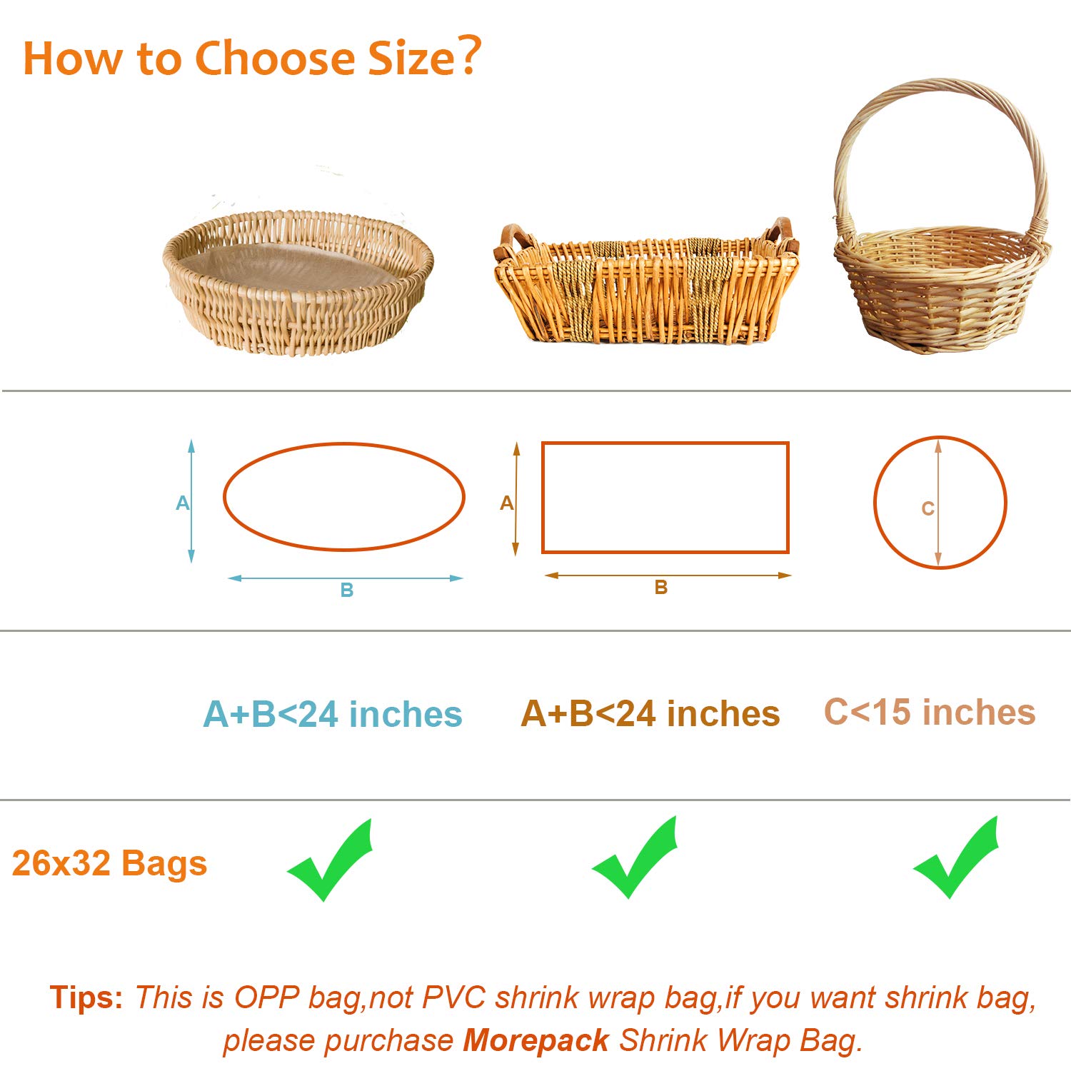 Morepack Easter Large Cellophane Bags - 26x32 Inch Clear Gift Basket Bags (10 Pack) | Premium Cellophane Wrap for Easter Baskets, Party Favors & Holiday Gift Wrapping