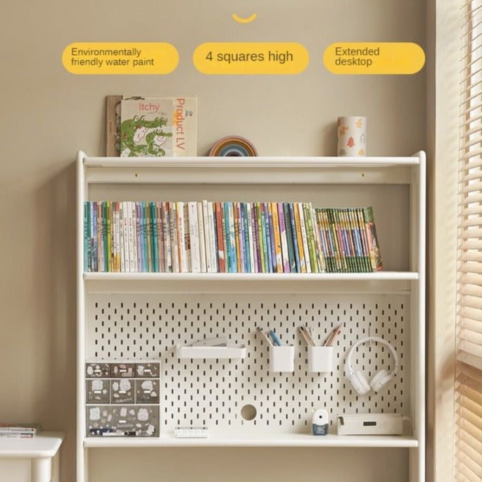 Birch Solid Wood Bookshelf - Modern Cream Floor Standing Bookcase with Adjustable Study Desk for Kids | Perfect for Children's Bedroom, Nursery, and Home Office Organization