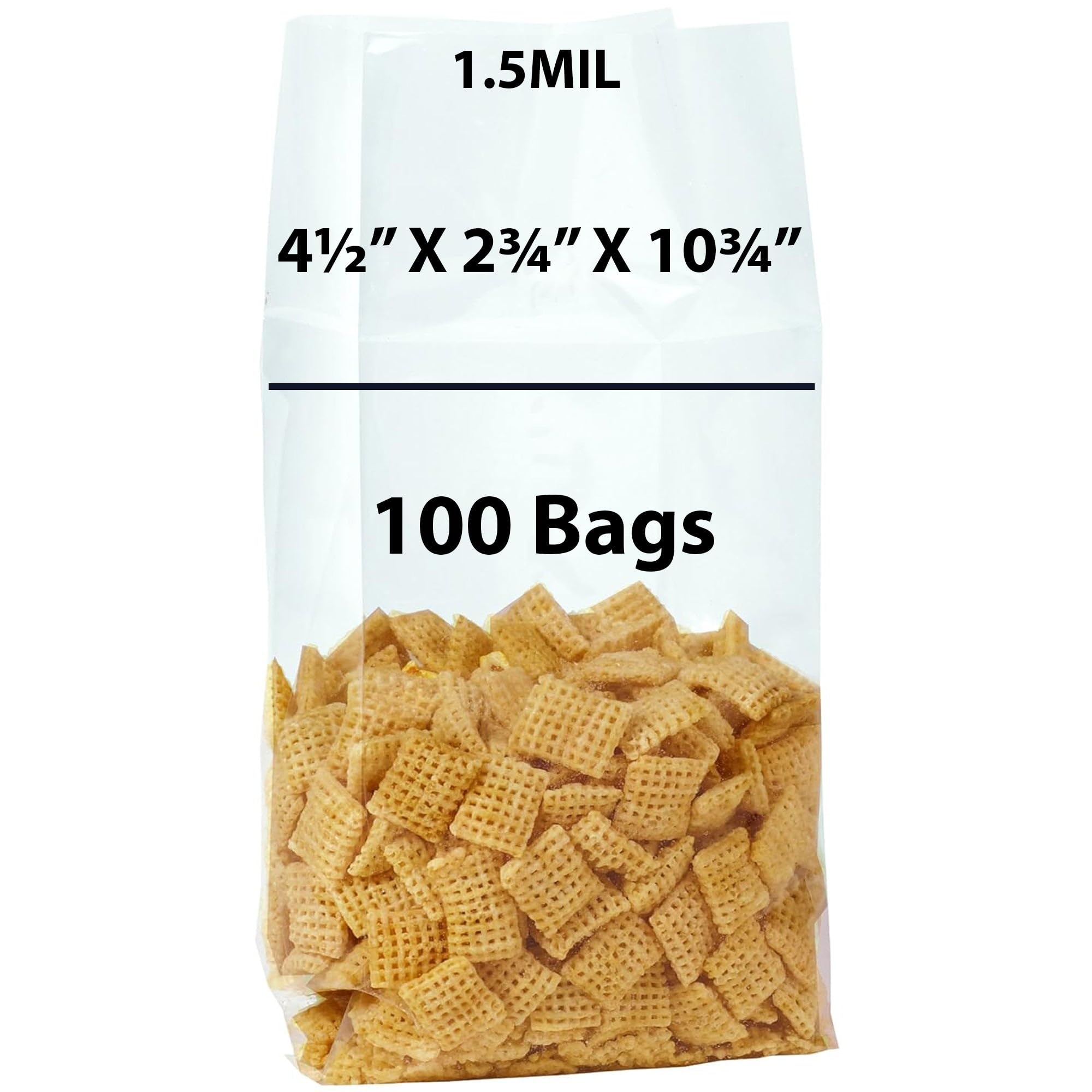 1.5 Mil Clear Polypropylene Gusseted Bags - 4.5x2.75x10.75 Inches (100 Pack) | Open Top Gift Bags for Favors, Cookies, Candies | Perfect for Party Favors, Wedding Treats & Retail Packaging