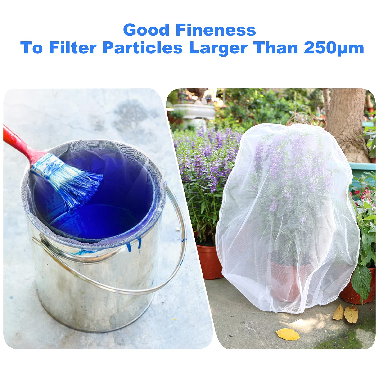 12-Pack 5 Gallon White Fine Mesh Paint Strainer Bags with Elastic Bucket Opening - Hydroponic & Gardening Paint Filters for Professional Painting, DIY Projects, and Home Improvement