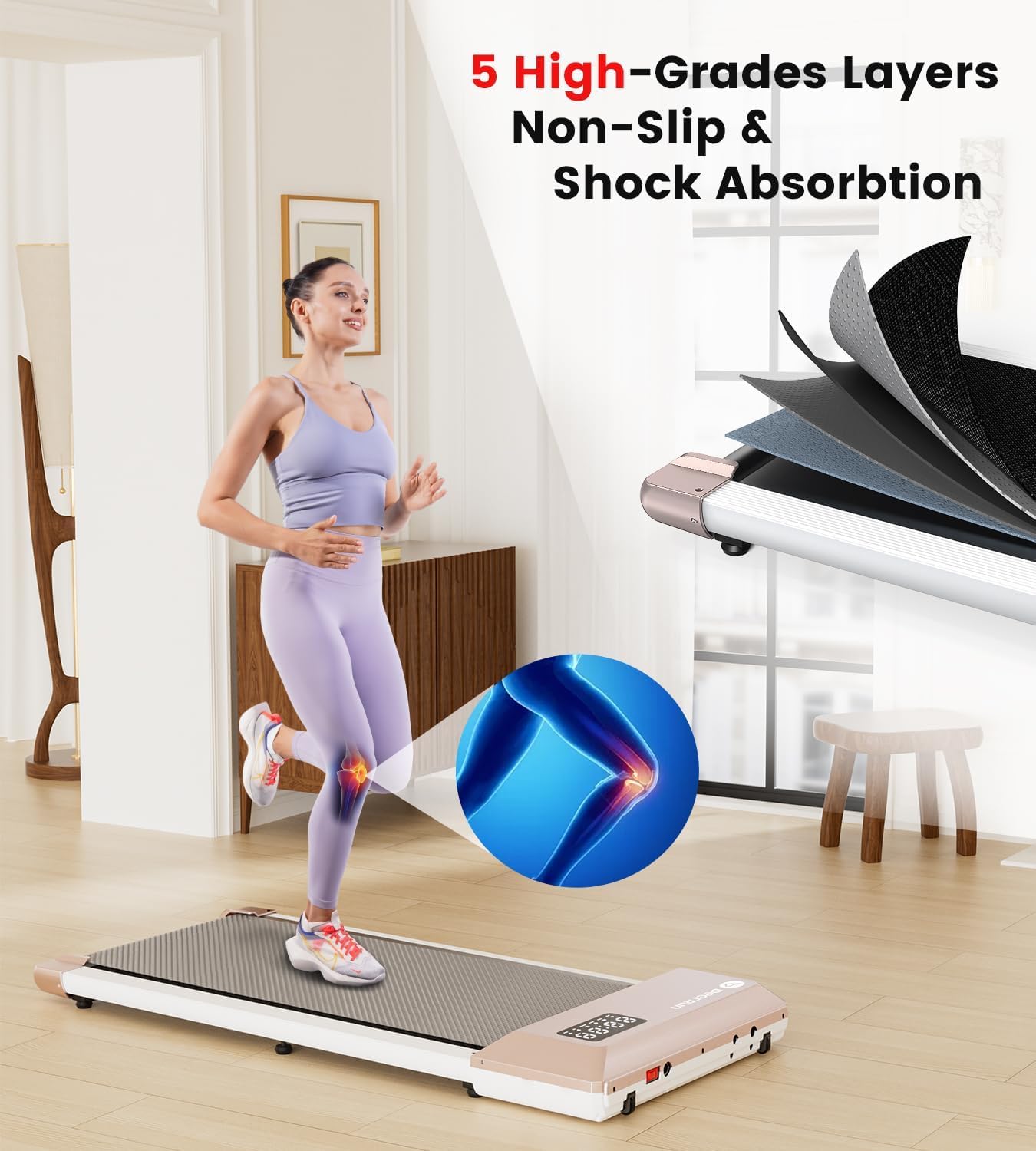 DeerRun 2 in 1 Under Desk Treadmill - 2.2HP Quiet Walking Pad & Jogging Machine with Remote Control, Lightweight Portable Treadmill for Home & Office - Perfect for Workouts While Working, Watching TV or Small Spaces