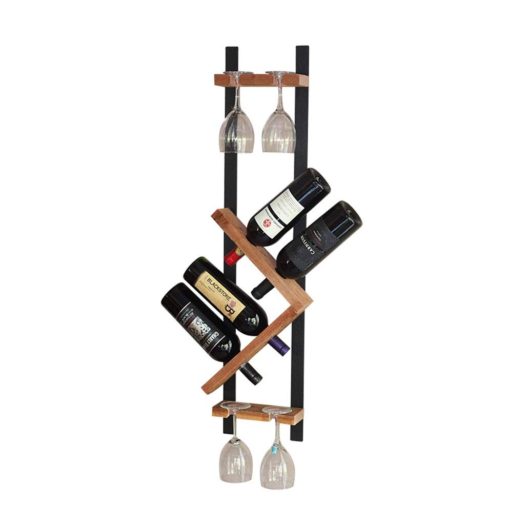 Stylish Wrought Iron & Solid Wood Wall Mounted Wine Rack - European Design Holds 4 Bottles - Space Saving Wine Storage for Kitchen, Dining Room or Bar Decor