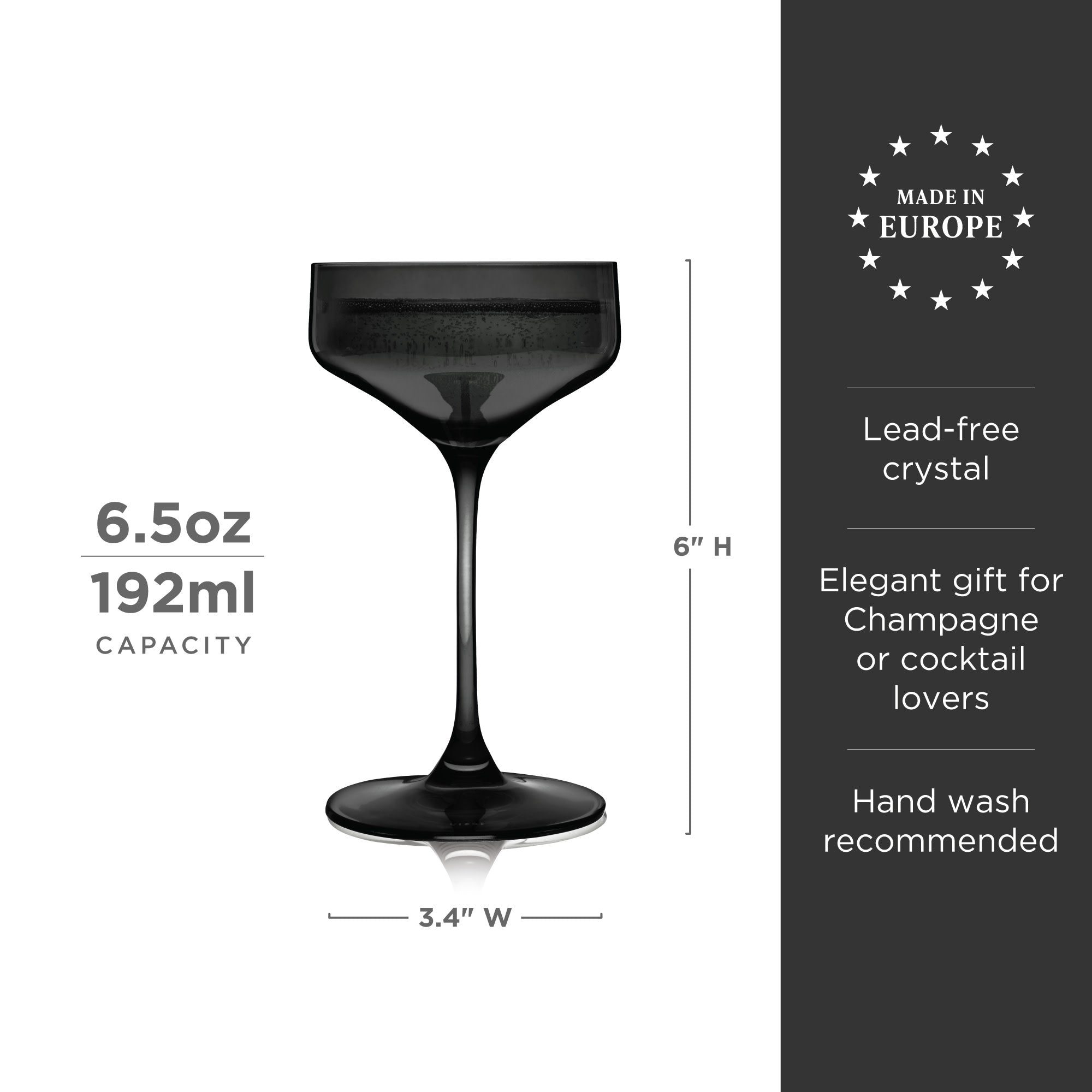 Premium Reserve Nouveau Crystal Coupe Glasses - Elegant Smoke-Colored Set of 2 - Perfect for Cocktails, Champagne & Special Occasions