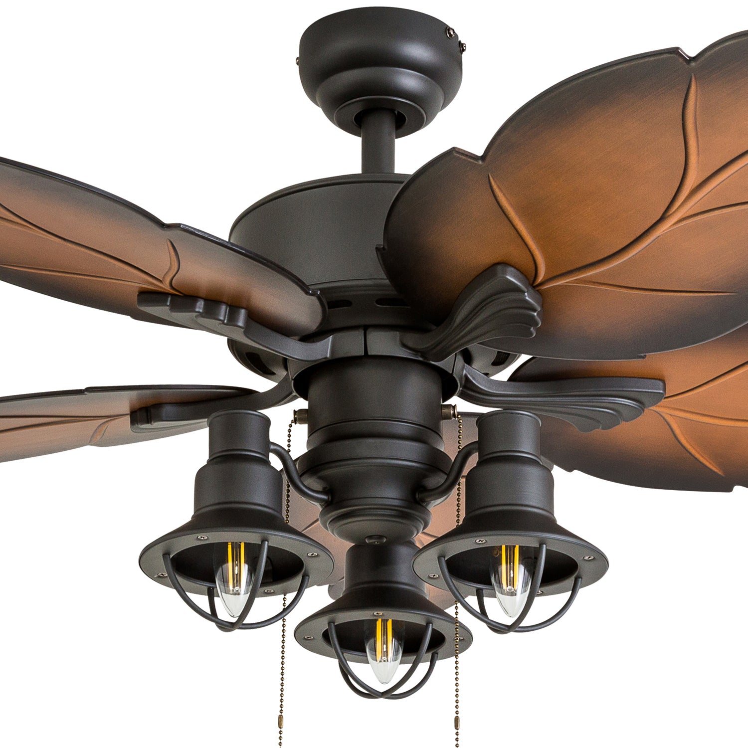 52 Inch Bronze Ocean Crest Ceiling Fan with Pull Chain - Indoor/Outdoor Use for Bedroom, Living Room, Patio & Covered Porch