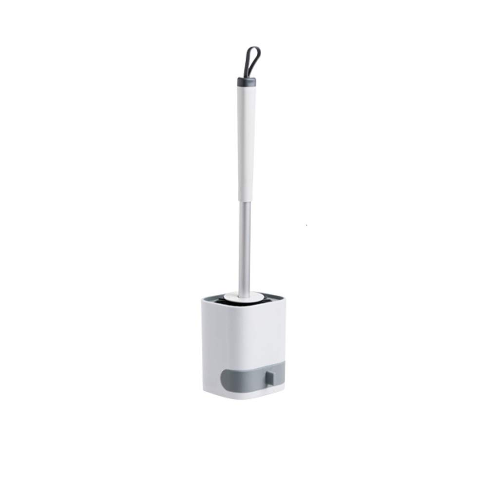 Stainless Steel Toilet Brush and Holder Set - Wall Mounted No Drill Toilet Bowl Cleaner with Square Base - White Bathroom Cleaning Tools for Home, Hotel, and Office Use
